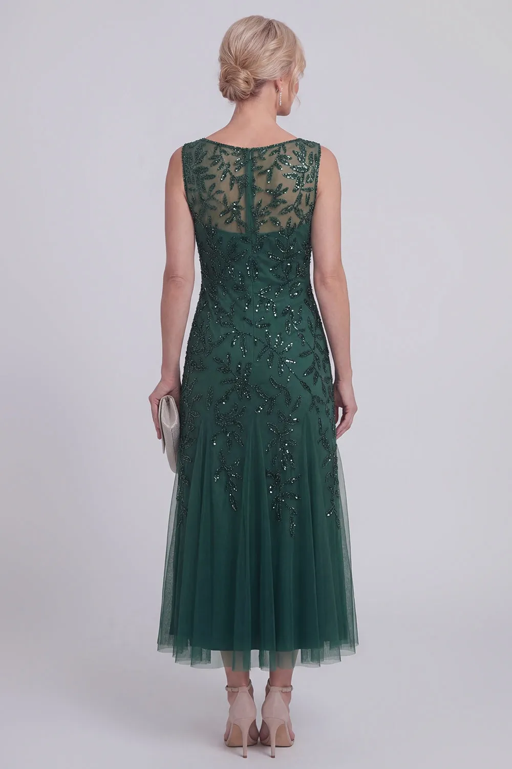 Dark Green Floral A Line Beaded Boat Neck Long Mother of The Bride Dress sold by Zapaka product image thumbnail 2