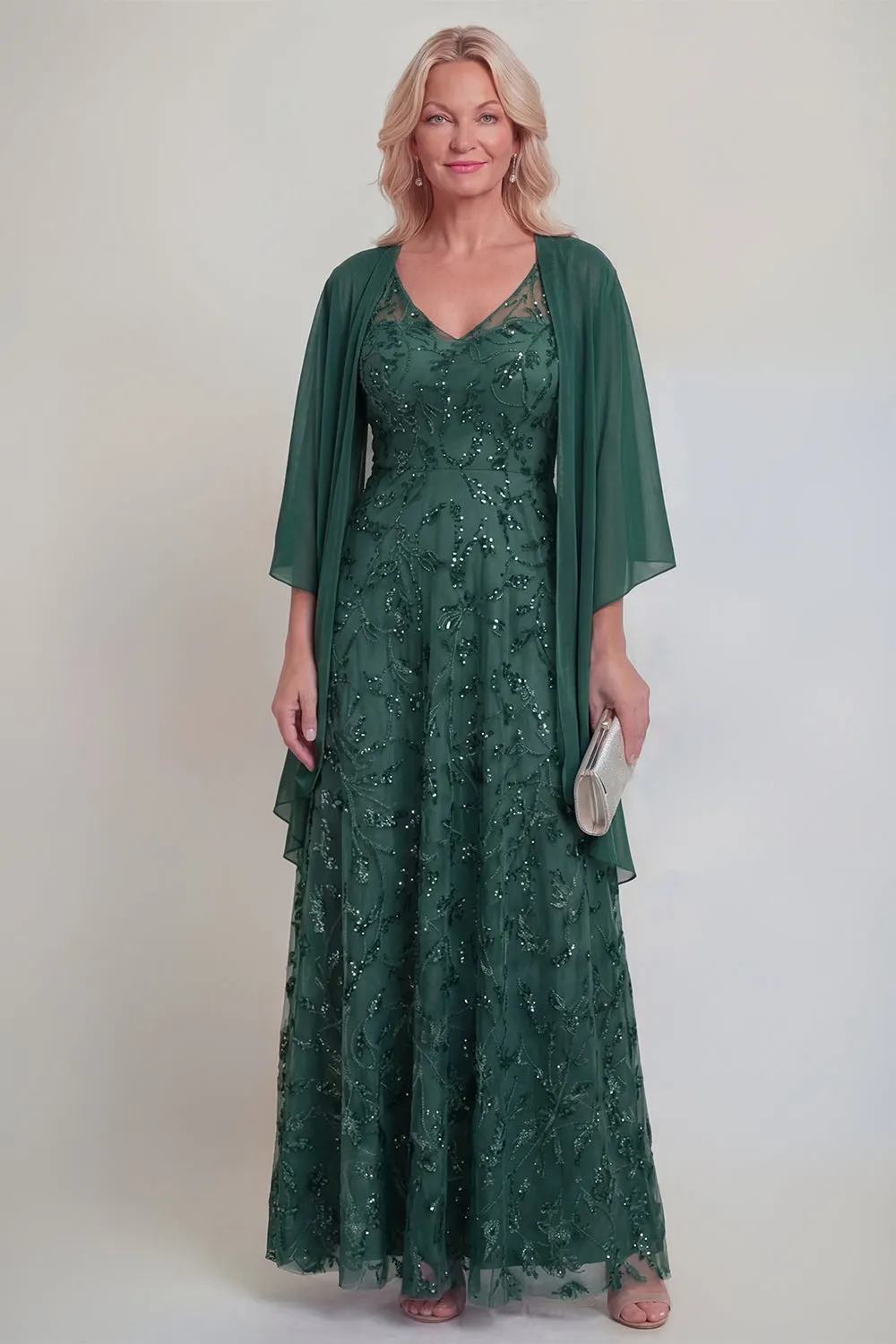 Navy Lace Floral A Line Sequins Long Mother of The Bride Dress with Jacket sold by Zapaka product image thumbnail 5