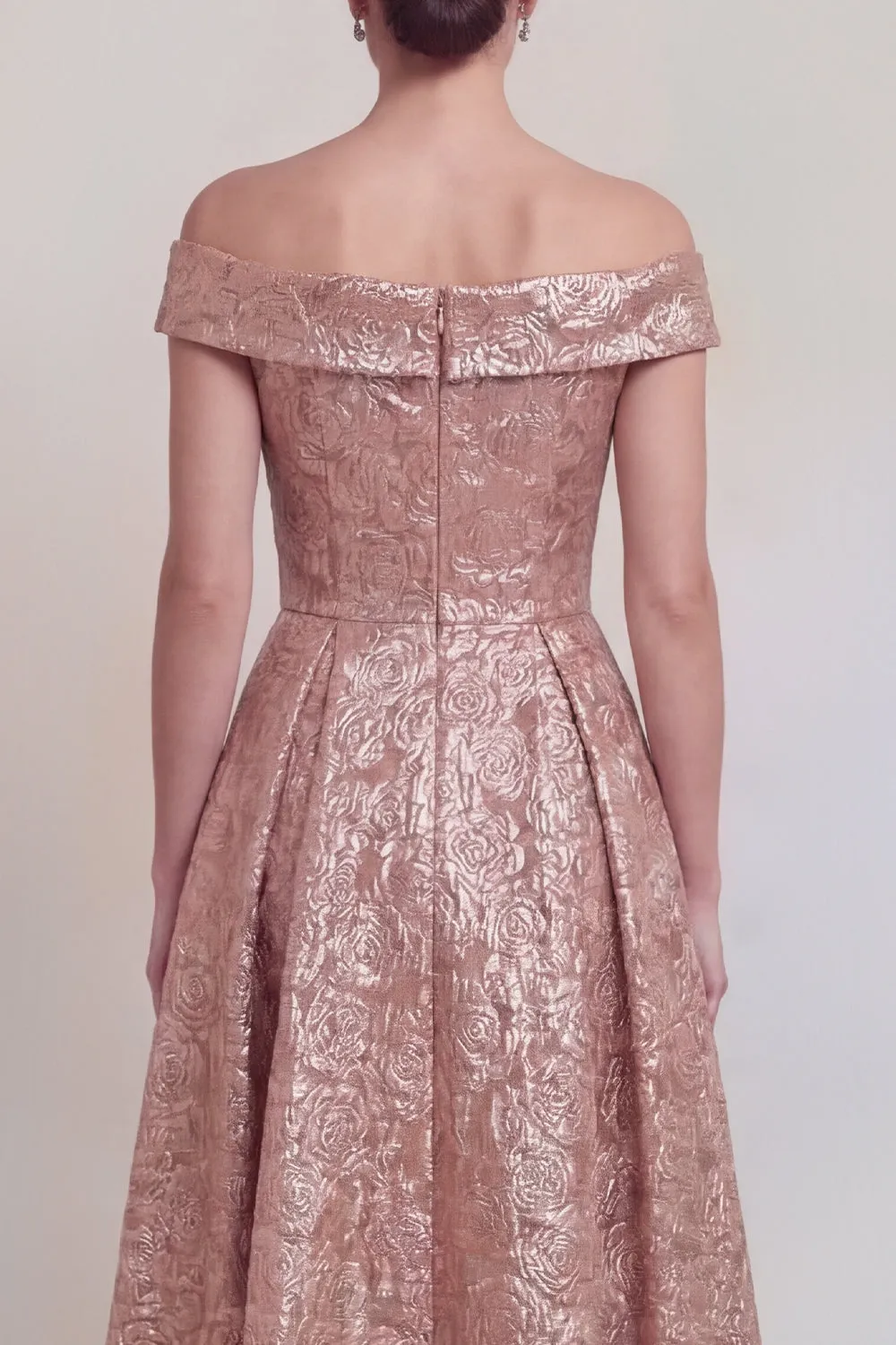 Blush Jacquard Floral Off The Shoulder A Line Long Mother of The Bride Dress sold by Zapaka product image thumbnail 4