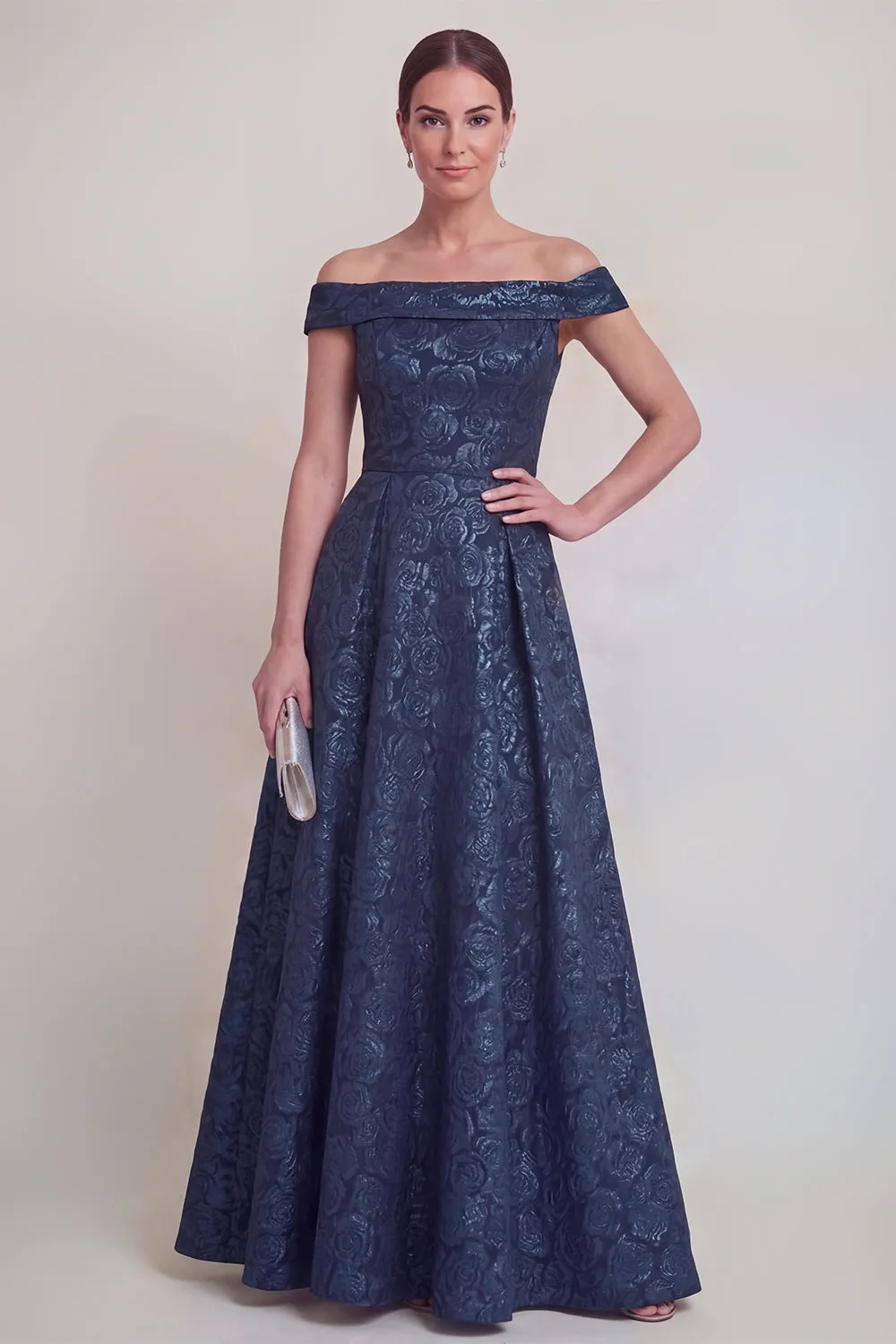 Blush Jacquard Floral Off The Shoulder A Line Long Mother of The Bride Dress sold by Zapaka product image thumbnail 5