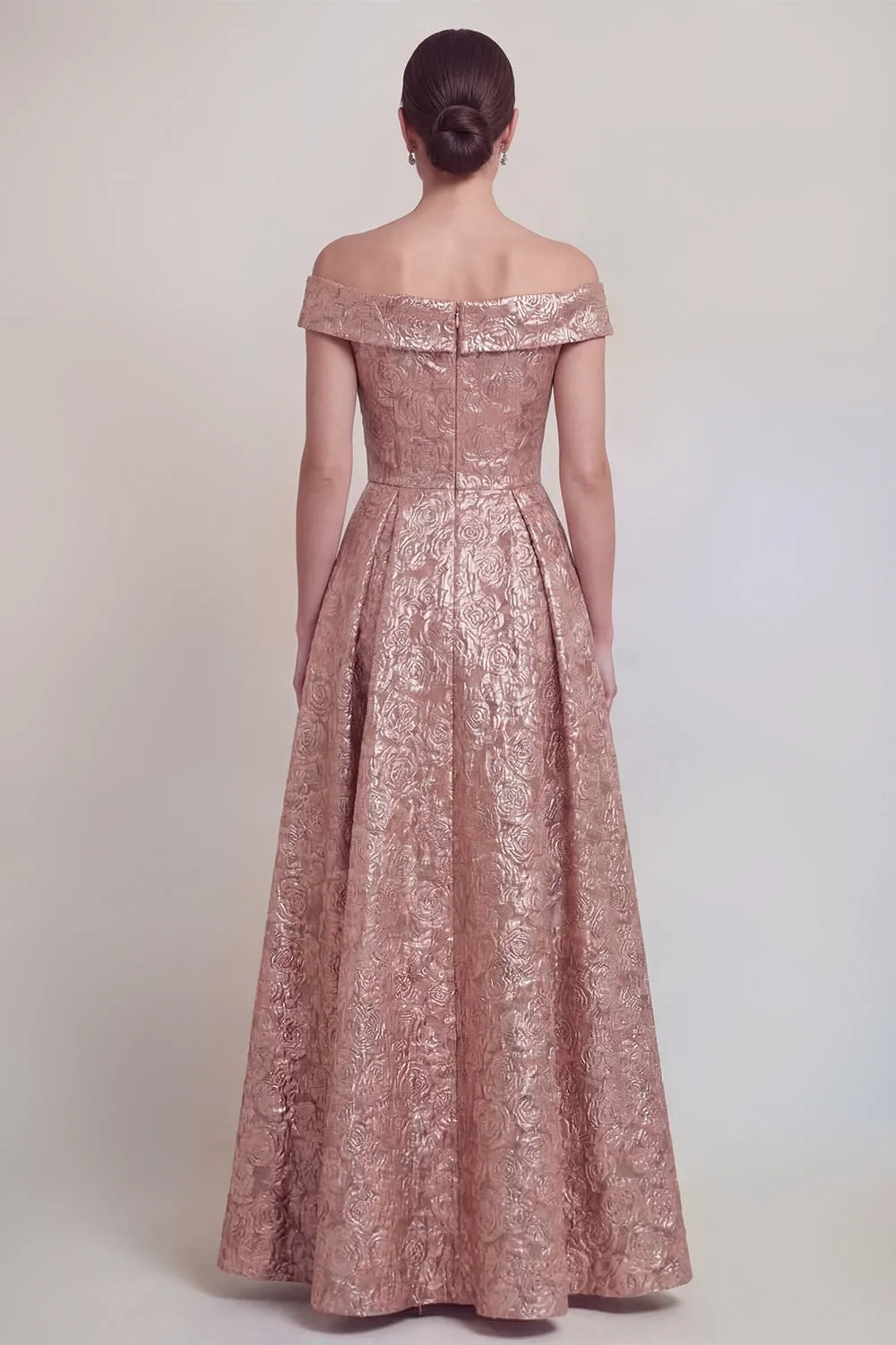Blush Jacquard Floral Off The Shoulder A Line Long Mother of The Bride Dress sold by Zapaka product image thumbnail 2
