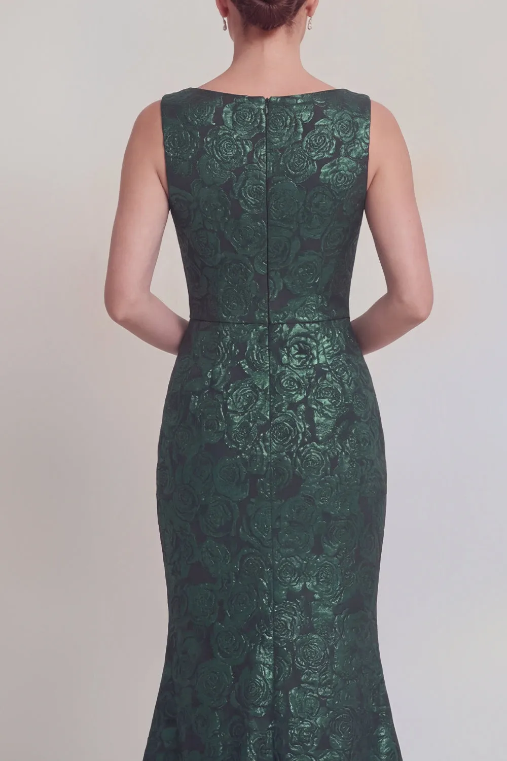 Dark Green Floral Boat Neck Mermaid Long Mother of The Bride Dress with Slit sold by Zapaka product image thumbnail 4