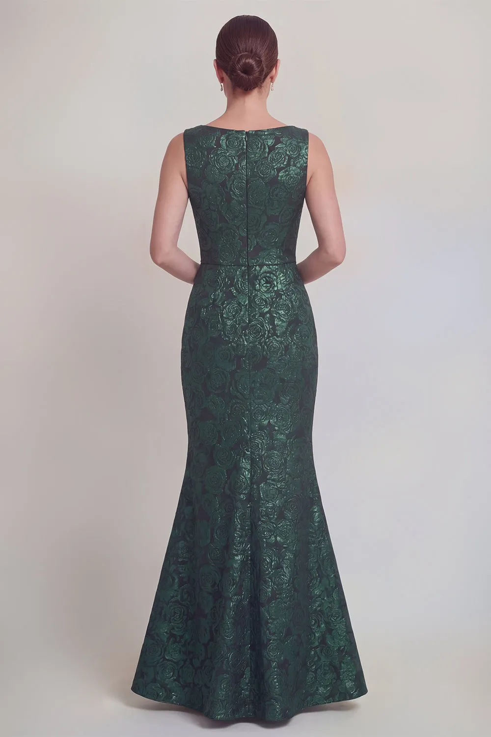 Dark Green Floral Boat Neck Mermaid Long Mother of The Bride Dress with Slit sold by Zapaka product image thumbnail 2