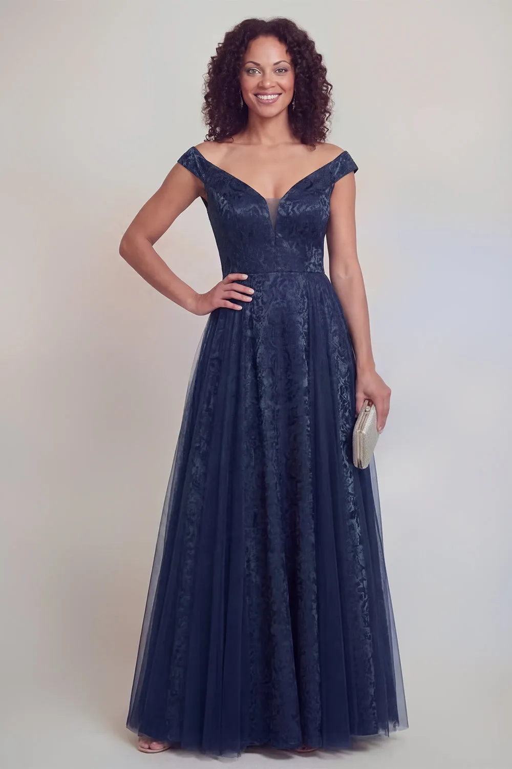 Navy Floral A Line Long Mothe of the Bride Dress sold by Zapaka