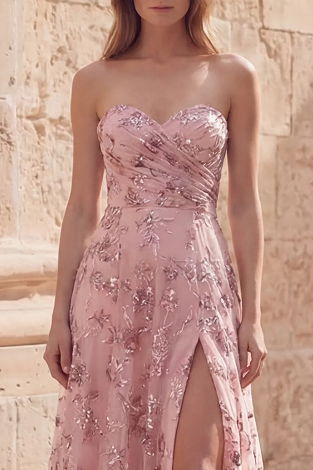 Blush Sequin A Line Strapless Long Prom Dress with Slit sold by Zapaka product image thumbnail 4