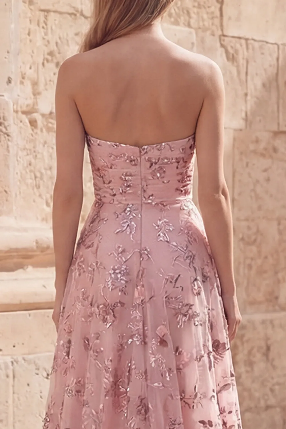 Blush Sequin A Line Strapless Long Prom Dress with Slit sold by Zapaka product image thumbnail 5