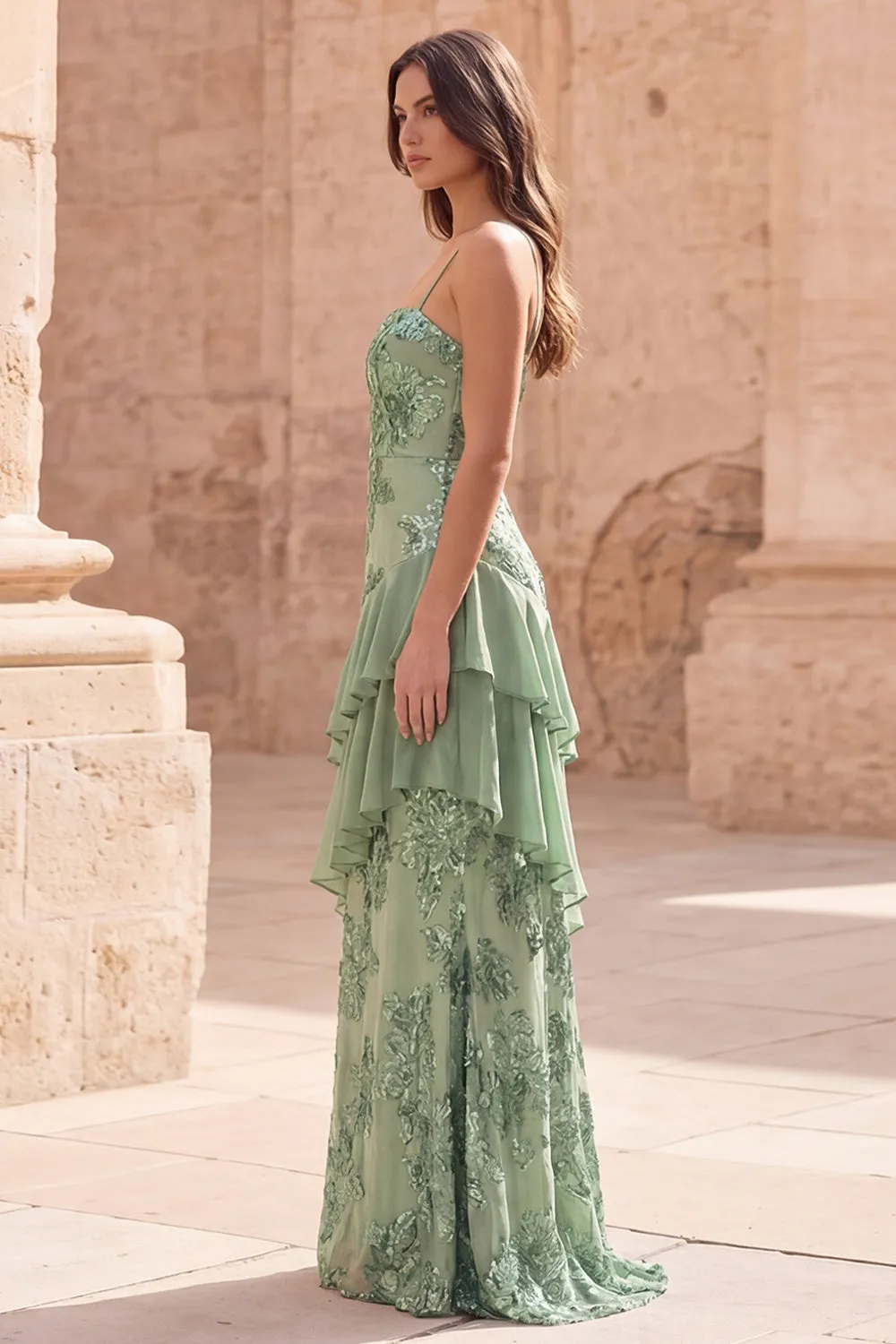 Sage Green Mermaid Sequin Ruffled Long Prom Dress sold by Zapaka product image thumbnail 3