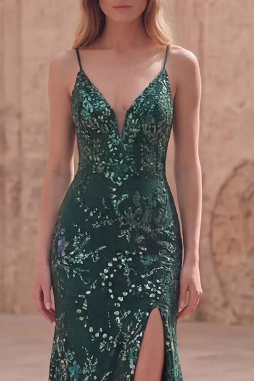 Dark Green Beaded Sequin Mermaid Long Prom Dress with Slit sold by Zapaka product image thumbnail 4