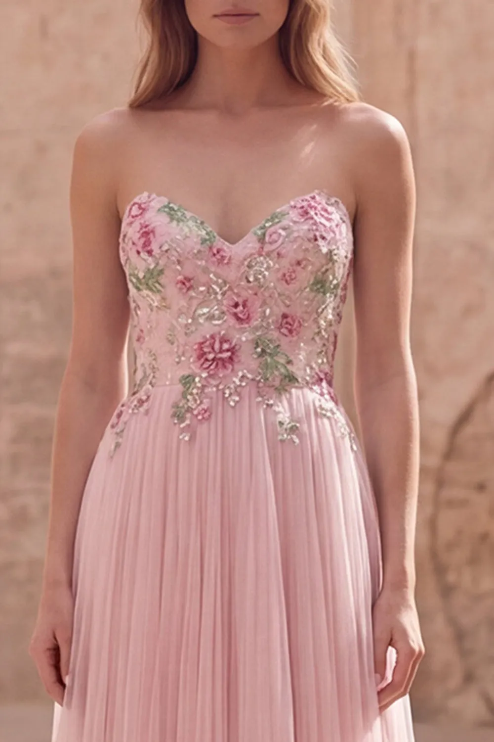 Sparkly Pink A-Line Sweetheart Appliqued Tulle Prom Dress with Beading sold by Zapaka product image thumbnail 4
