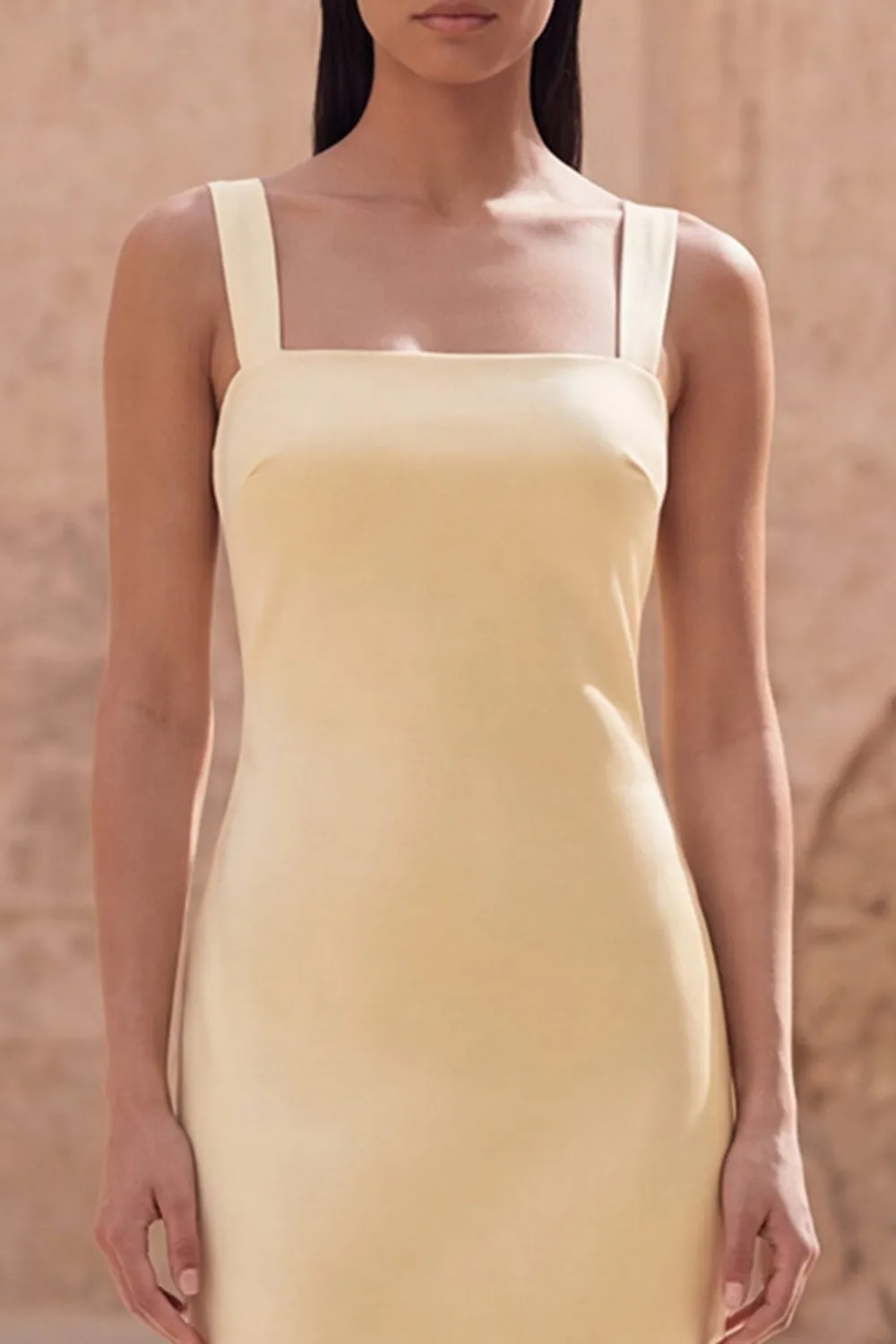 Yellow Spaghetti Straps Sheath Sleeveless Long Satin Dress sold by Zapaka product image thumbnail 4