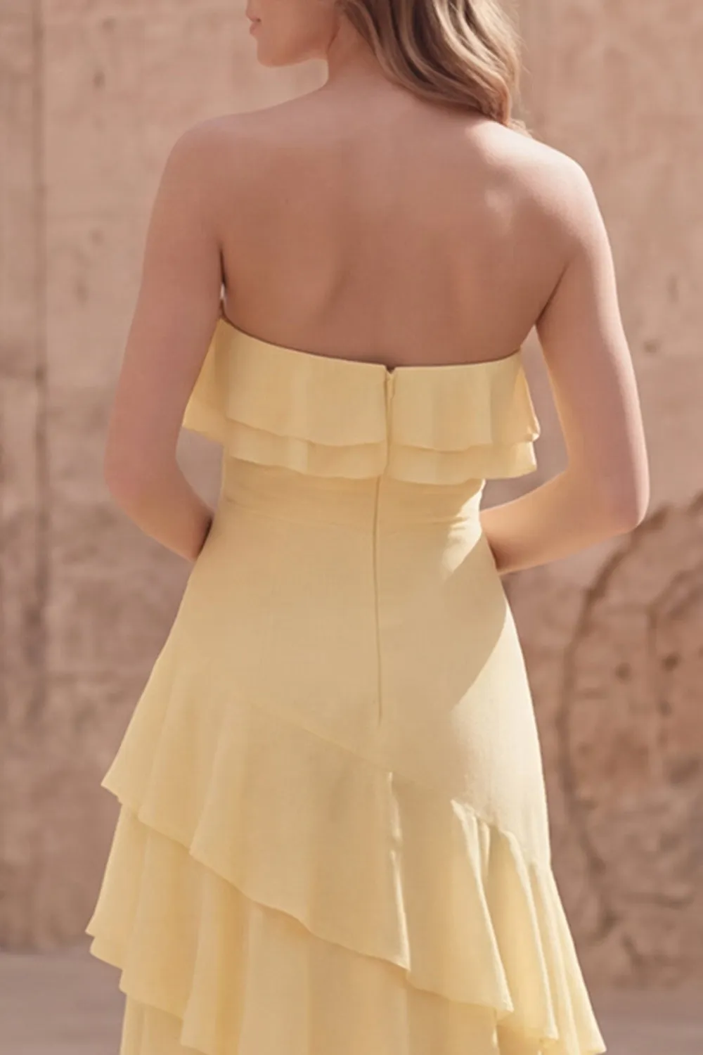 Strapless Yellow A Line Ruffled Long Wedding Guest Dress sold by Zapaka product image thumbnail 5