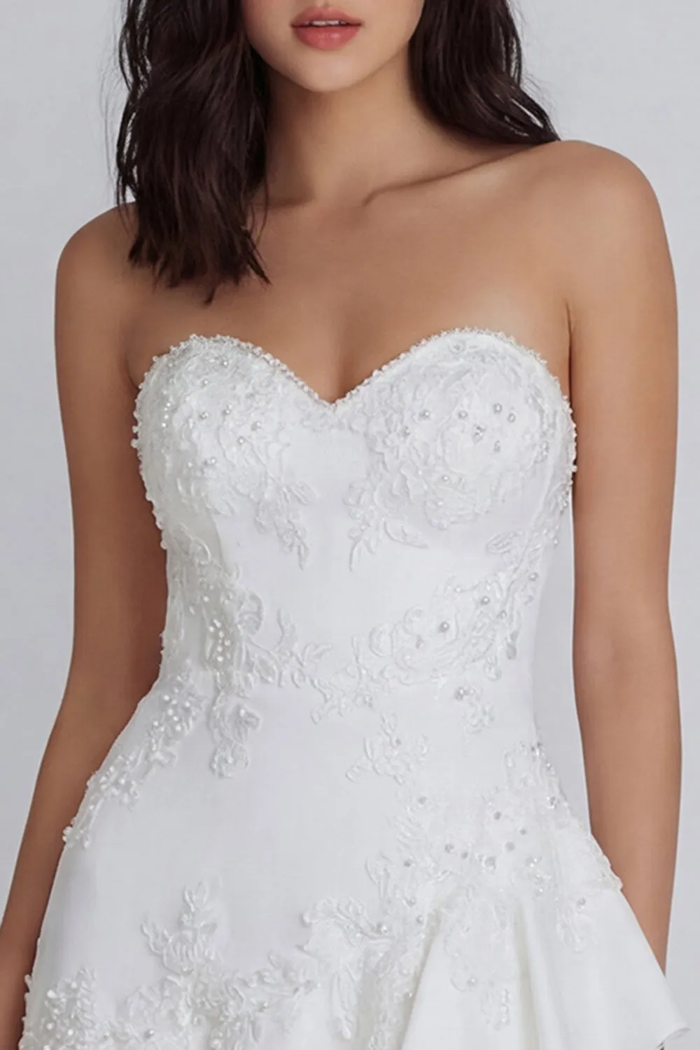 Ivory Sweetheart A-Line Appliqued Beaded Mini Dress with Ruffles sold by Zapaka product image thumbnail 3