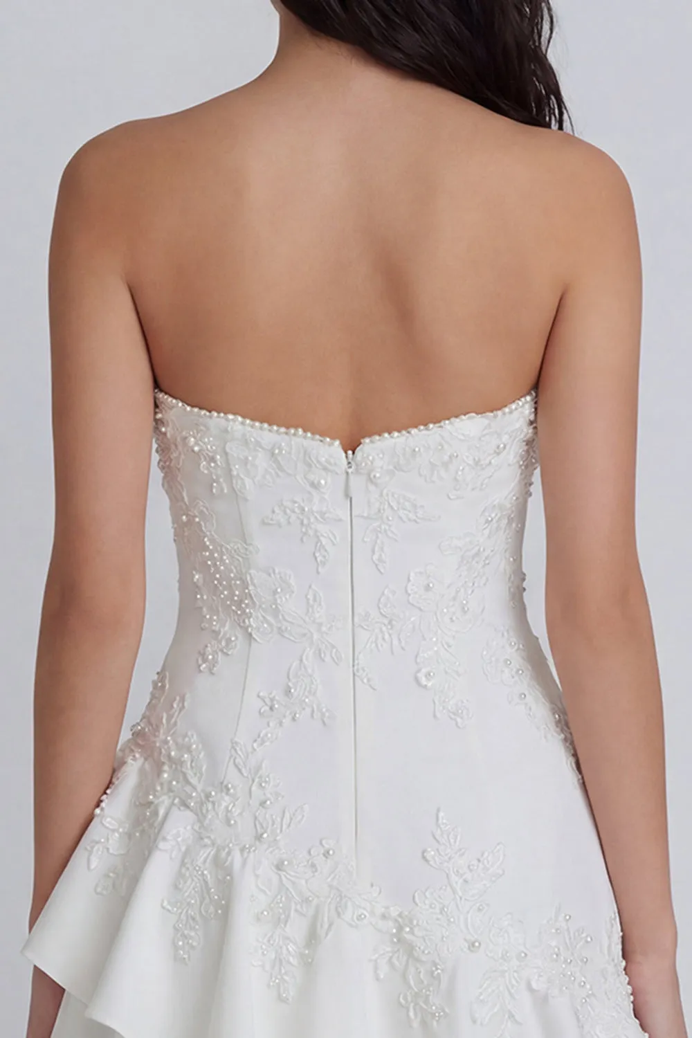 Ivory Sweetheart A-Line Appliqued Beaded Mini Dress with Ruffles sold by Zapaka product image thumbnail 4