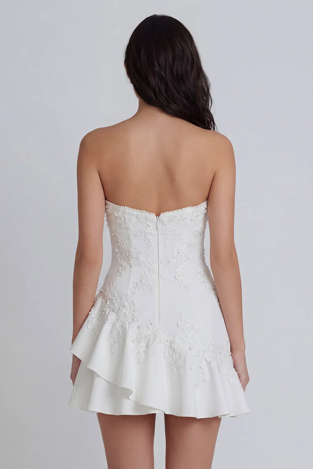 Ivory Sweetheart A-Line Appliqued Beaded Mini Dress with Ruffles sold by Zapaka product image thumbnail 2