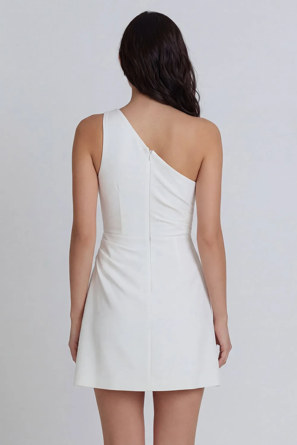 A-Line One Shoulder Ruched Little White Dress sold by Zapaka product image thumbnail 2