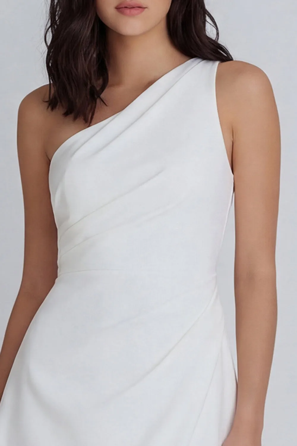 A-Line One Shoulder Ruched Little White Dress sold by Zapaka product image thumbnail 3