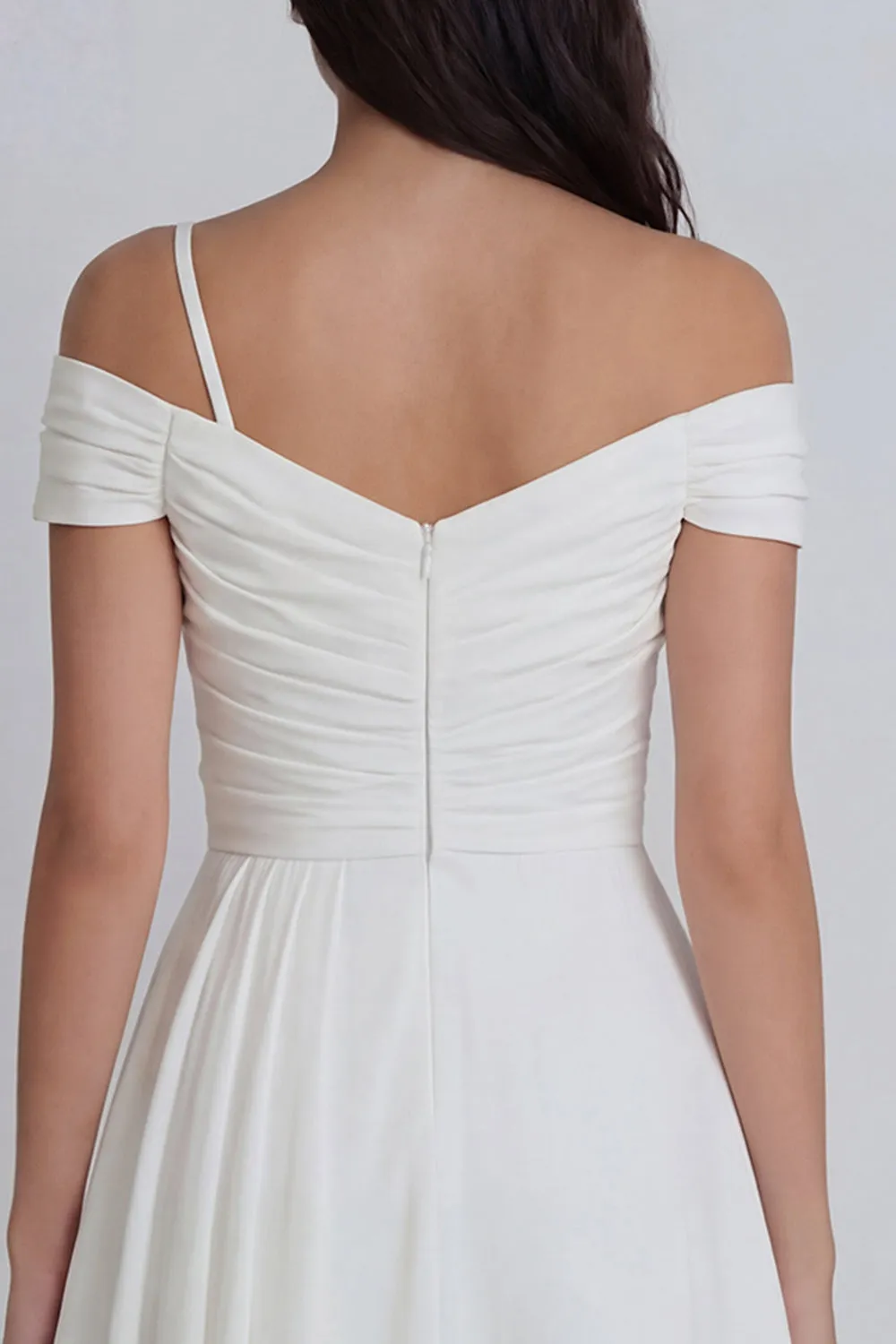 Ivory Cold Shoulder Ruched A-Line Mini Dress with 3D Flower sold by Zapaka product image thumbnail 4