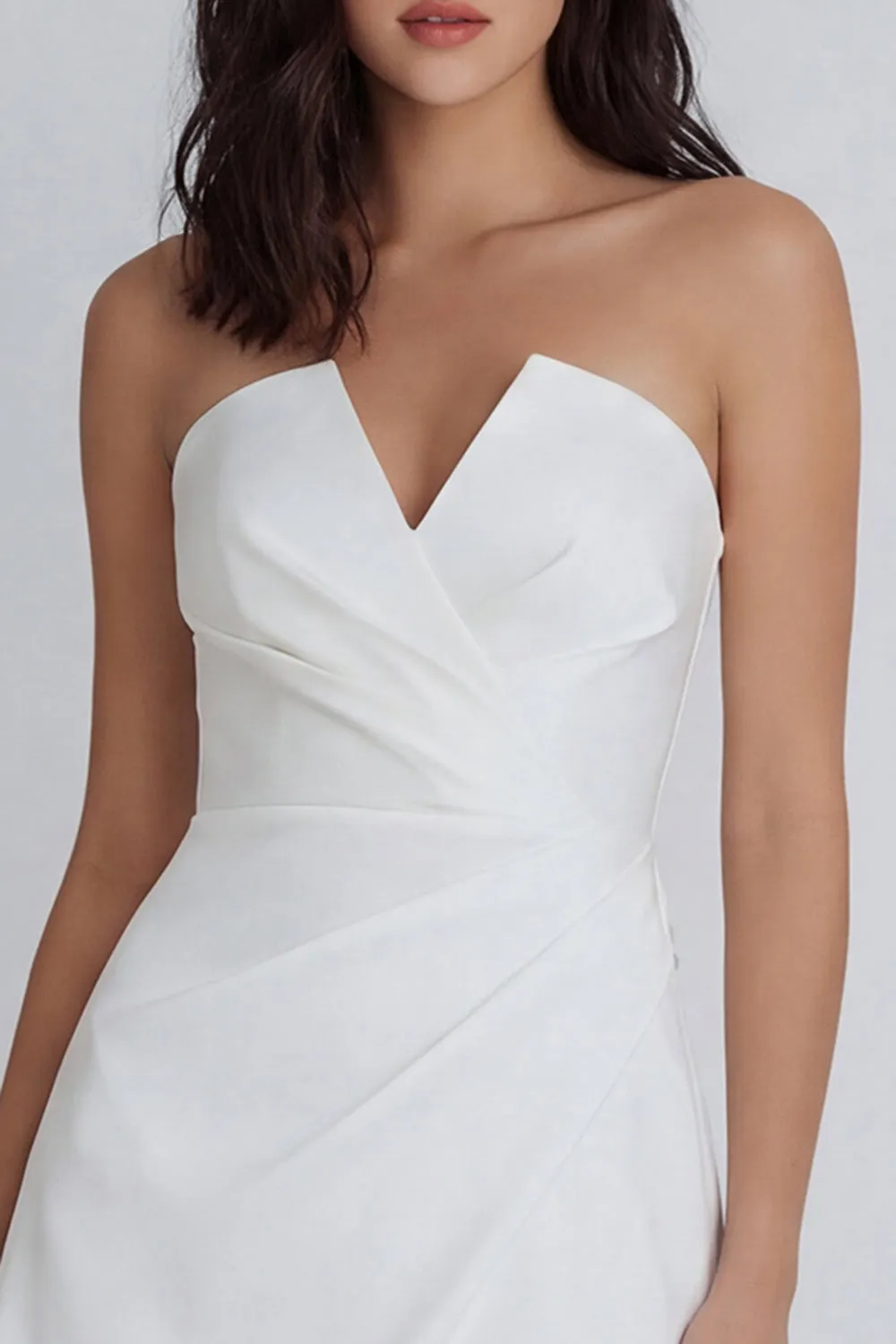 A-Line Strapless Ruched Little White Dress sold by Zapaka product image thumbnail 3