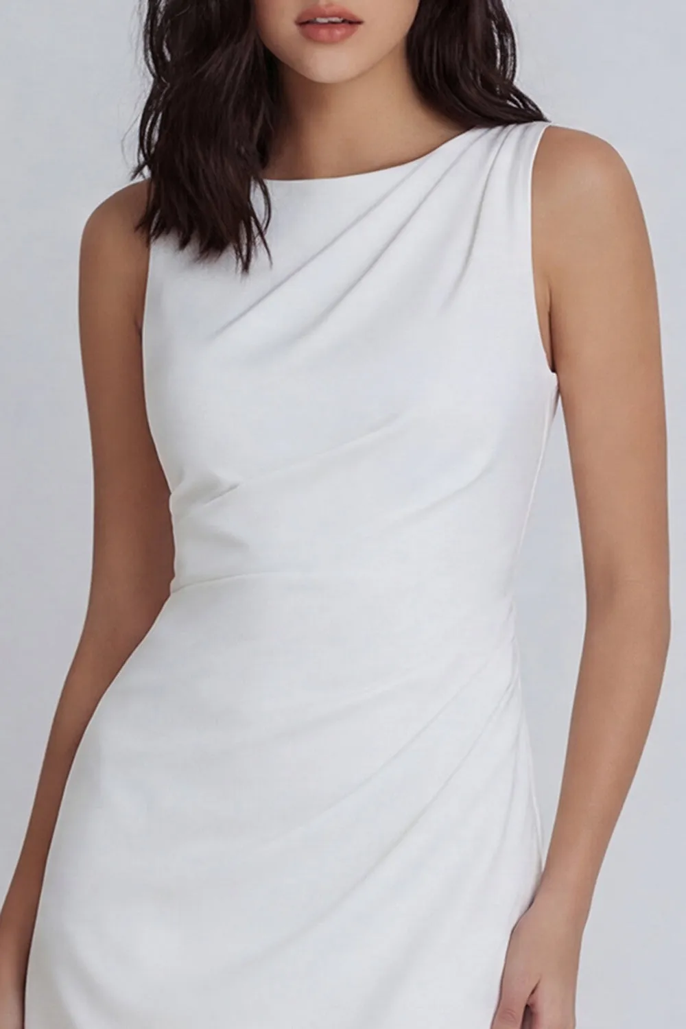 Ivory Bodycon Round Neck Ruched Mini Dress sold by Zapaka product image thumbnail 3