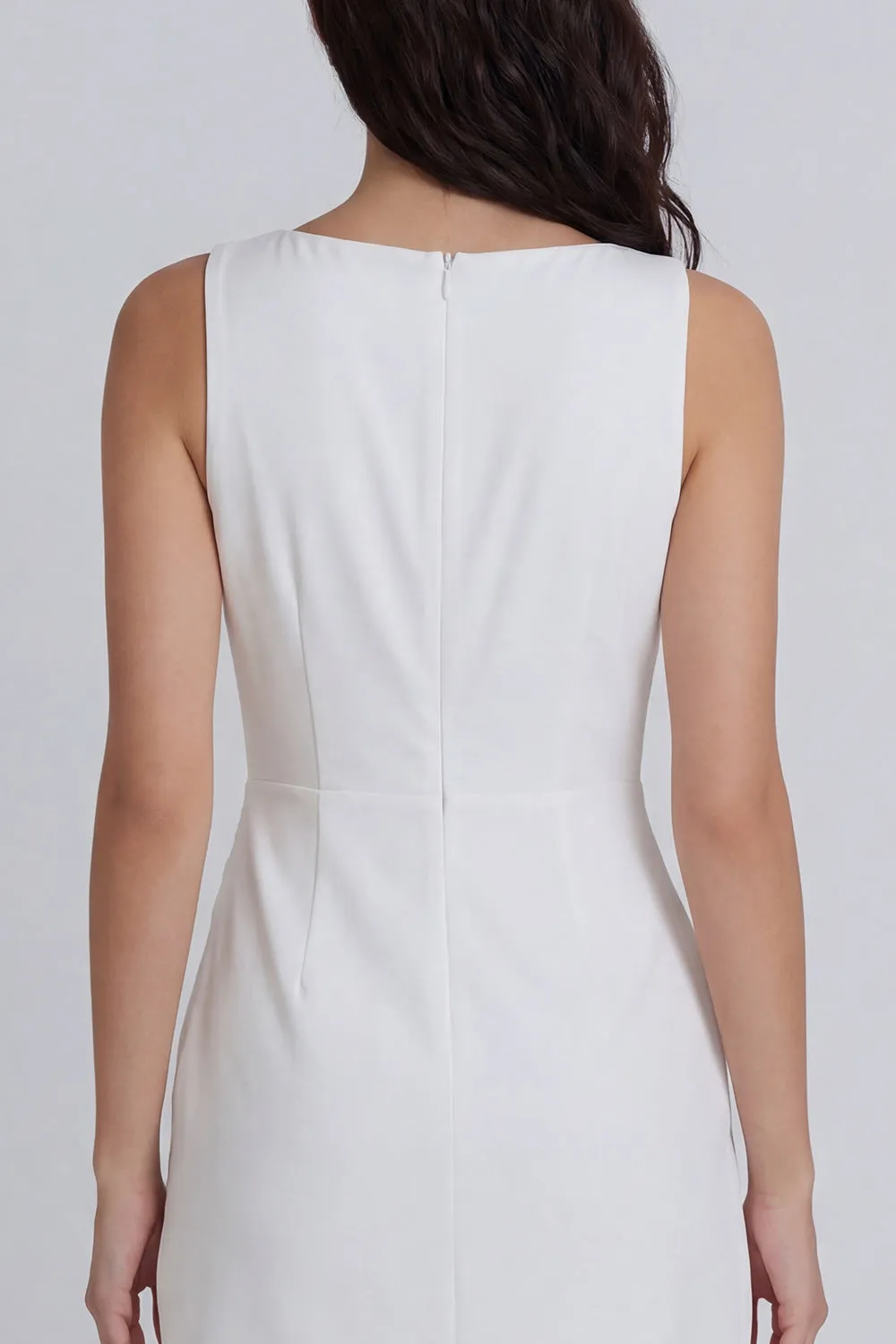 Ivory Bodycon Round Neck Ruched Mini Dress sold by Zapaka product image thumbnail 4
