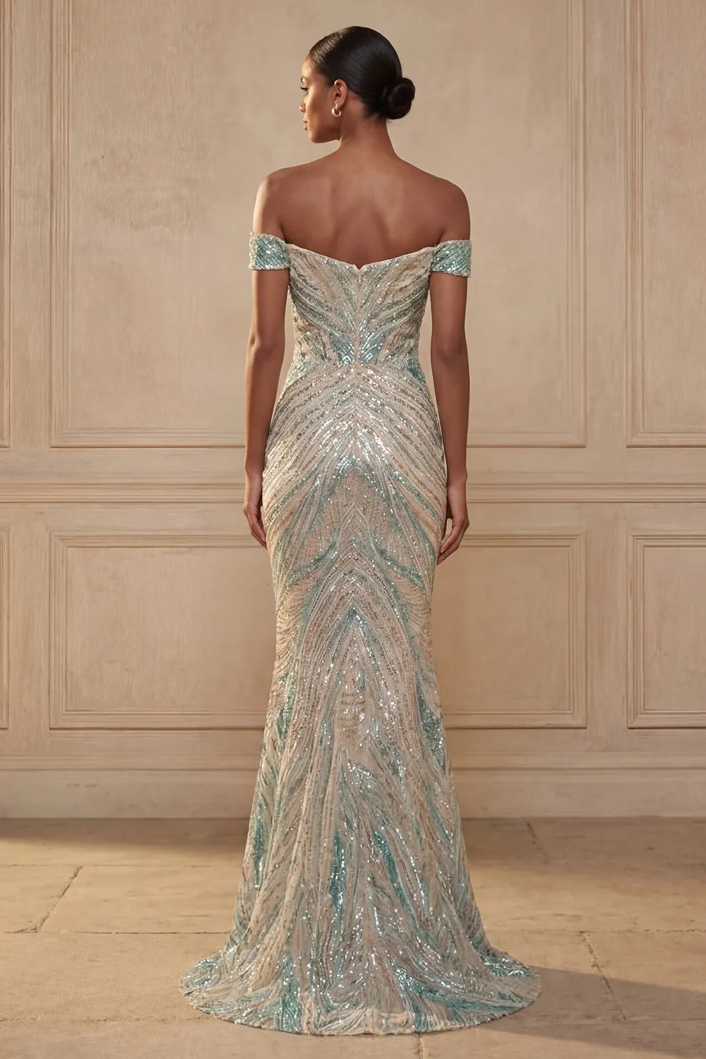 Sparkly Off the Shoulder Mermaid Blue Sequins Long Prom Dress sold by Zapaka product image thumbnail 2