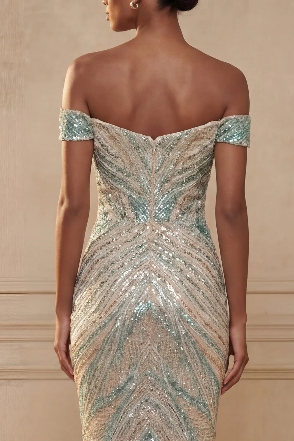 Sparkly Off the Shoulder Mermaid Blue Sequins Long Prom Dress sold by Zapaka product image thumbnail 4