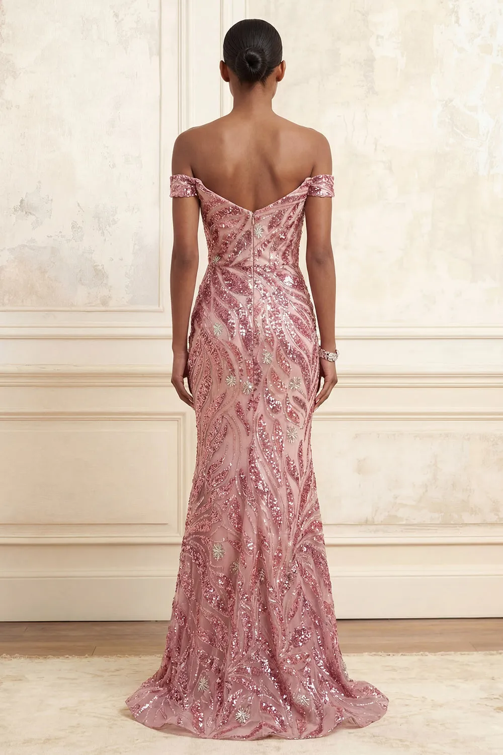 Sparkly Off the Shoulder Pink Mermaid Sequins Long Prom Dress sold by Zapaka product image thumbnail 2