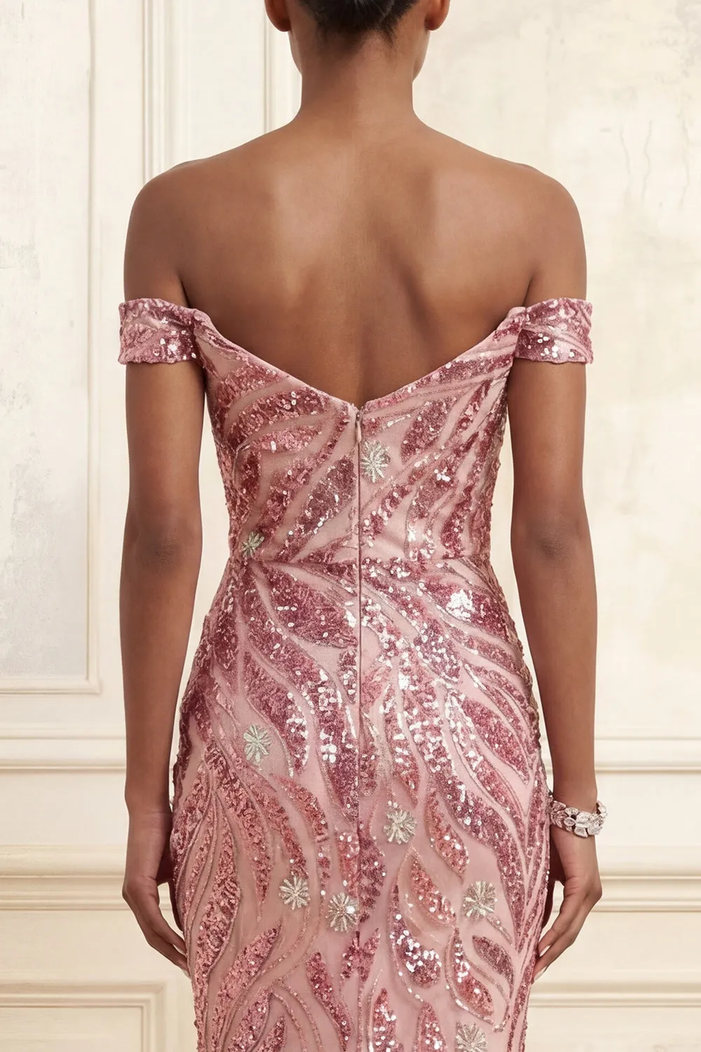 Sparkly Off the Shoulder Pink Mermaid Sequins Long Prom Dress sold by Zapaka product image thumbnail 4