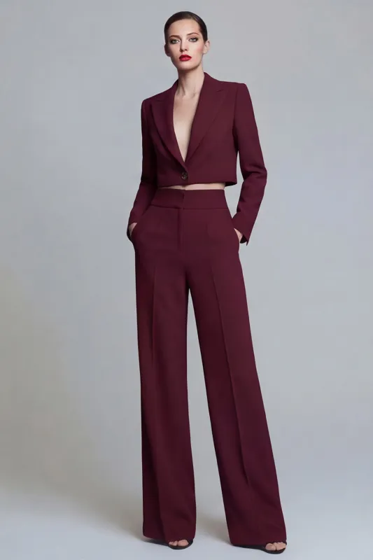 Burgundy Peak Lapel One Button 2-piece Women's Work Suits made by Zapaka