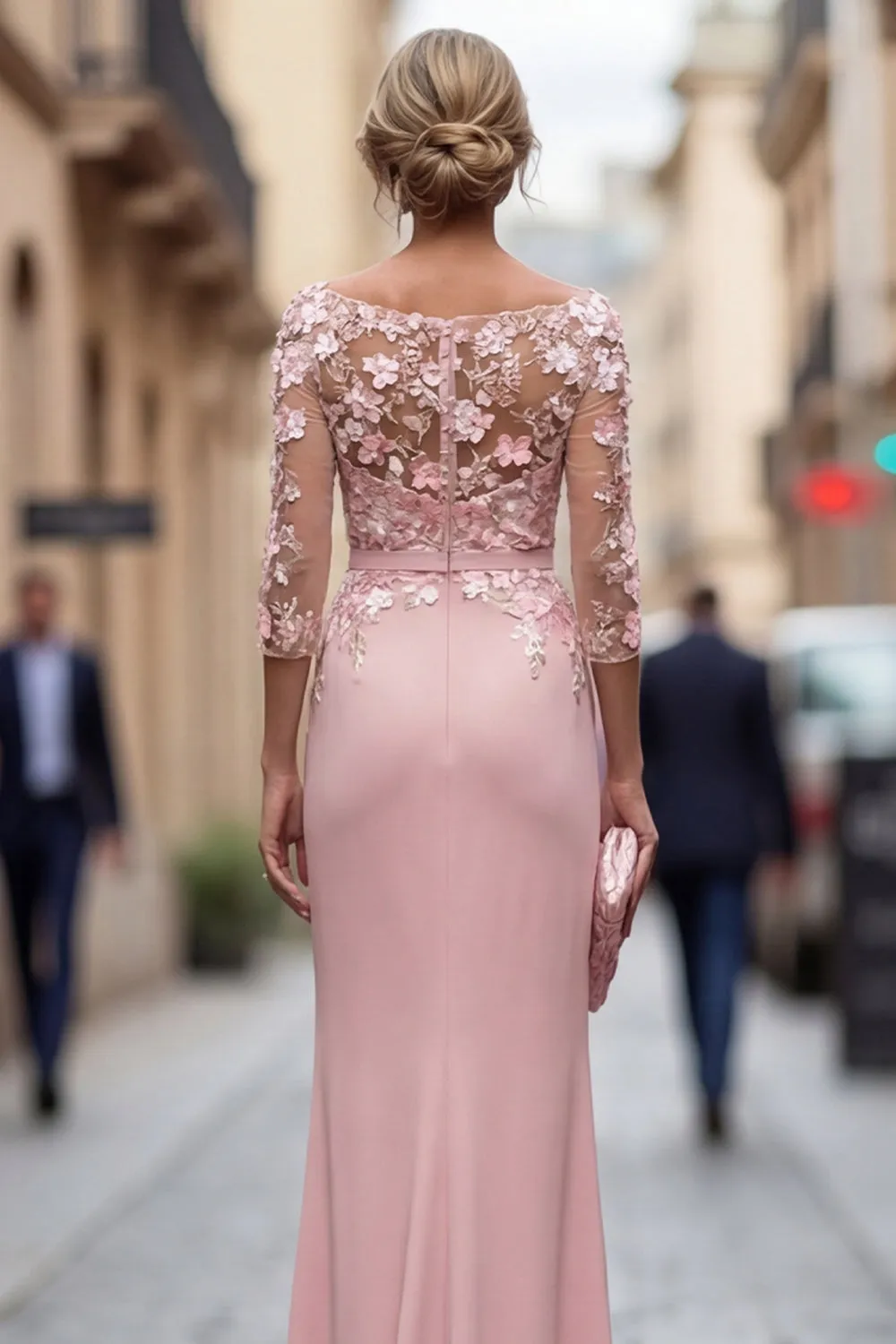 Blush Sheath Bateau Neck Floral Ruched Long Mother Of the Bride Dress with Appliques sold by Zapaka product image thumbnail 5