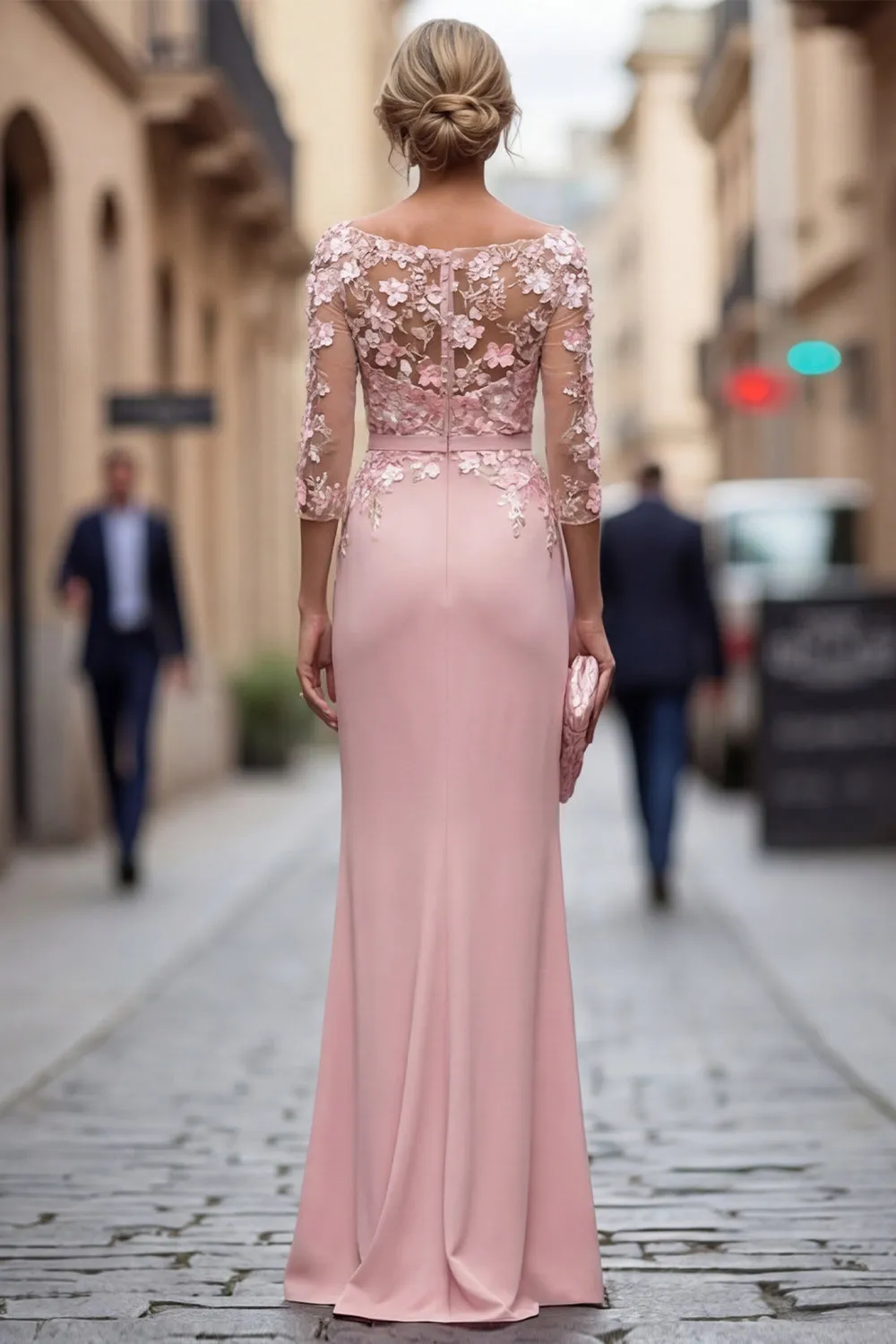 Blush Sheath Bateau Neck Floral Ruched Long Mother Of the Bride Dress with Appliques sold by Zapaka product image thumbnail 2
