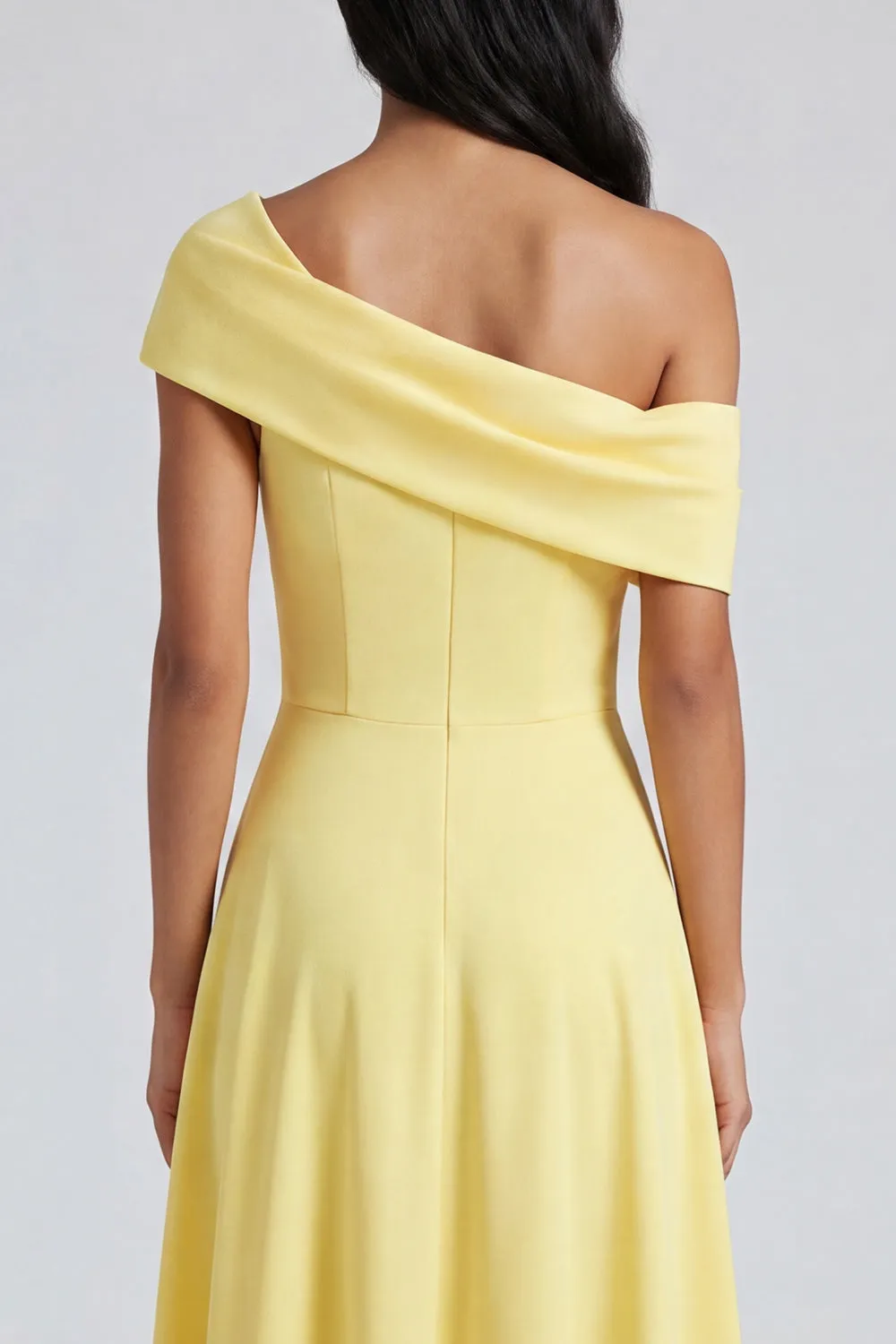 Yellow A-Line One Shoulder Maxi Dress with Slit sold by Zapaka product image thumbnail 5