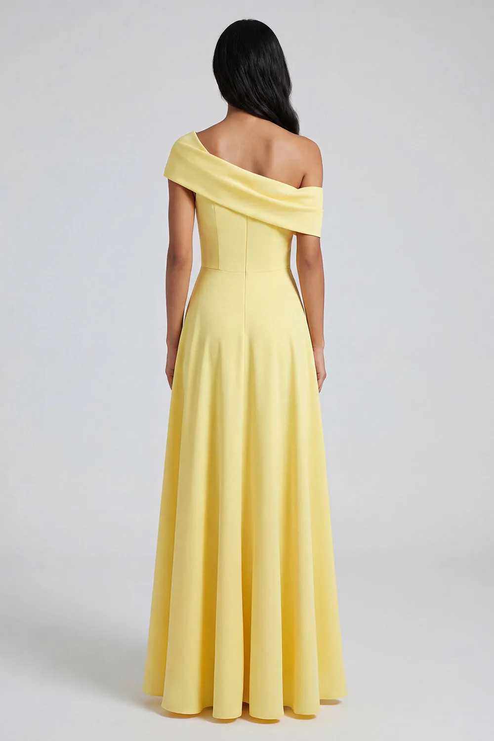 Yellow A-Line One Shoulder Maxi Dress with Slit sold by Zapaka product image thumbnail 2