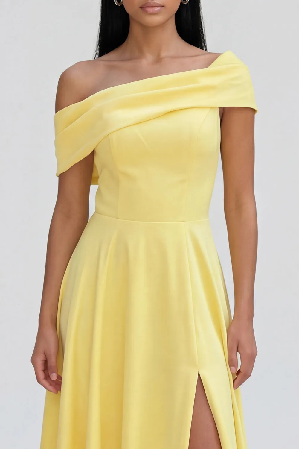 Yellow A-Line One Shoulder Maxi Dress with Slit sold by Zapaka product image thumbnail 4