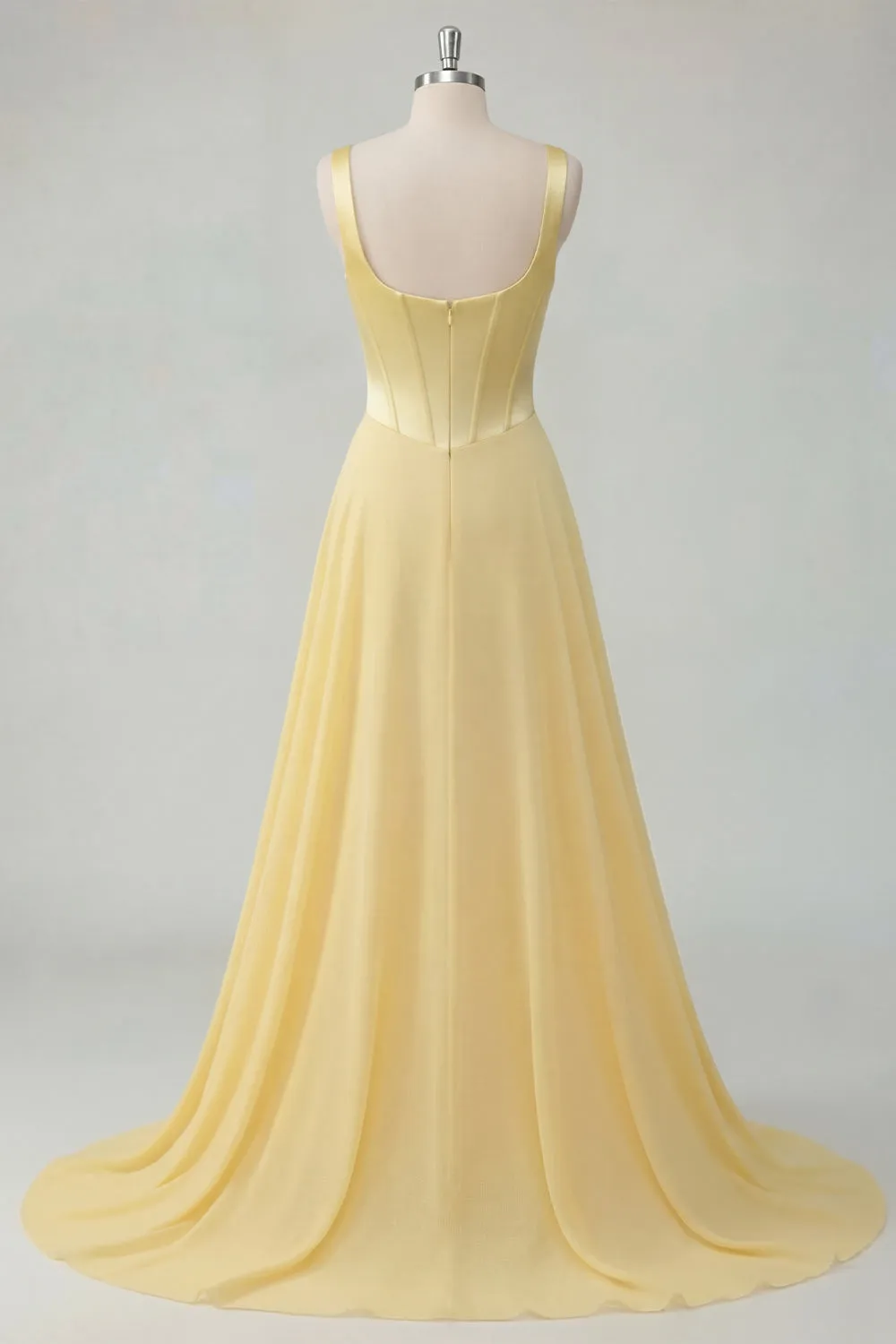 A-Line Butter Yellow Chiffon Square Neck Corset Maxi Dress sold by Zapaka product image thumbnail 2