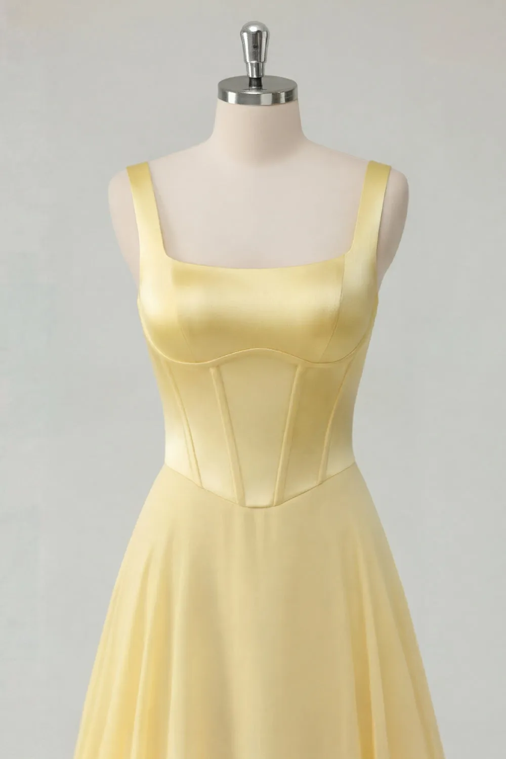 A-Line Butter Yellow Chiffon Square Neck Corset Maxi Dress sold by Zapaka product image thumbnail 3