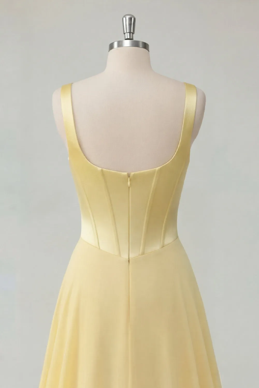 A-Line Butter Yellow Chiffon Square Neck Corset Maxi Dress sold by Zapaka product image thumbnail 4