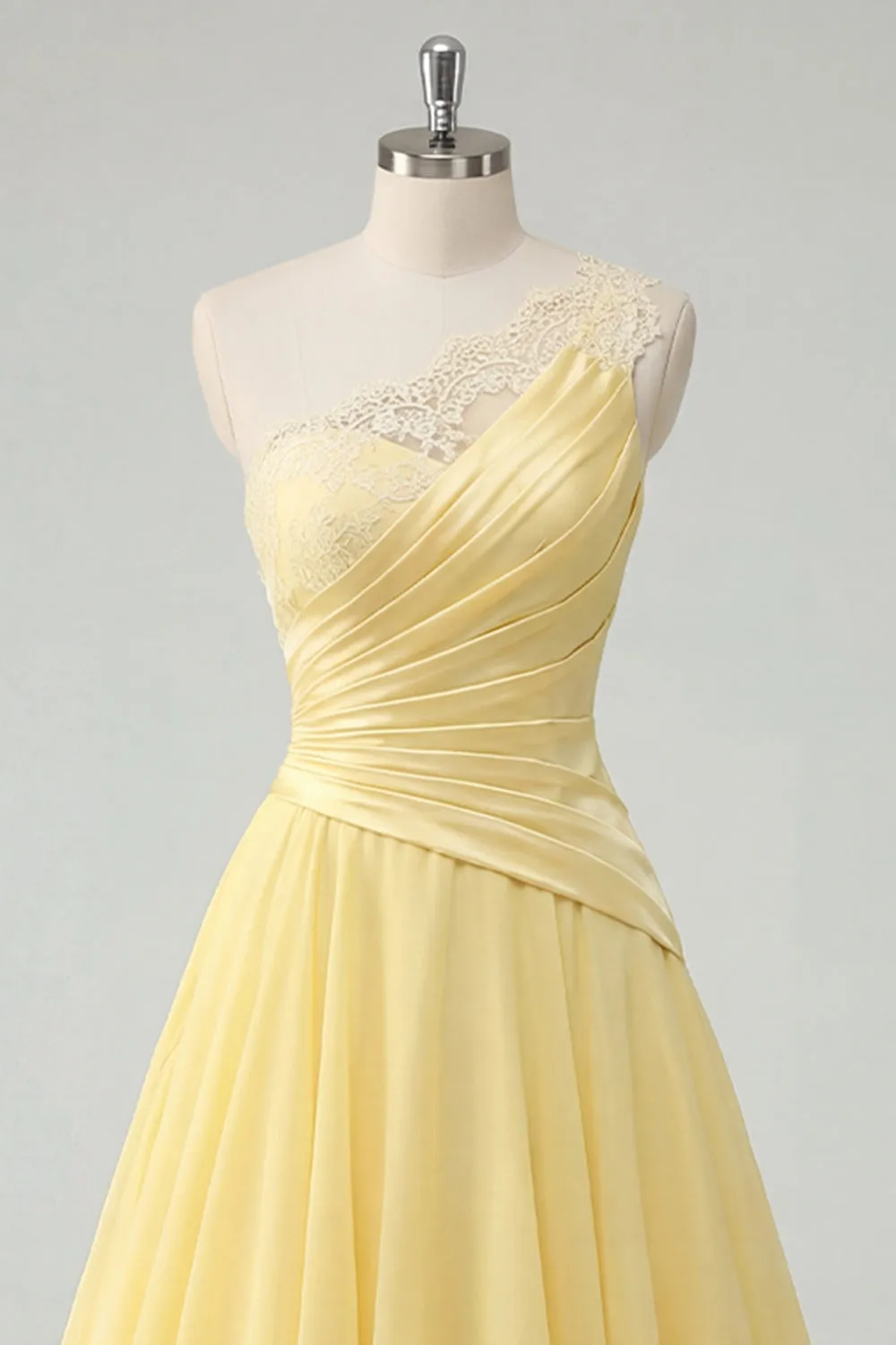 Chiffon Butter Yellow A-Line One Shoulder Ruched Maxi Dress sold by Zapaka product image thumbnail 3