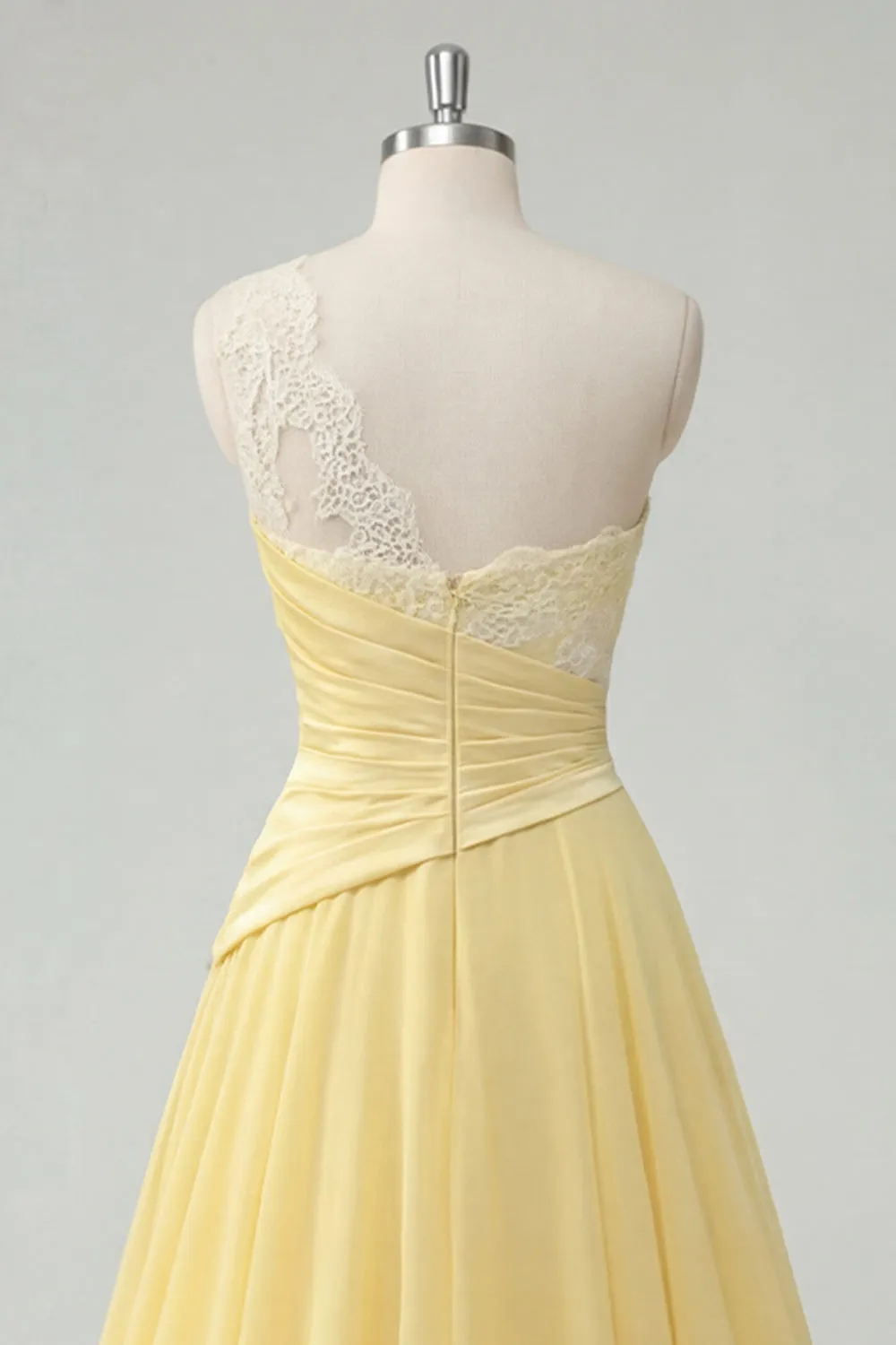 Chiffon Butter Yellow A-Line One Shoulder Ruched Maxi Dress sold by Zapaka product image thumbnail 4