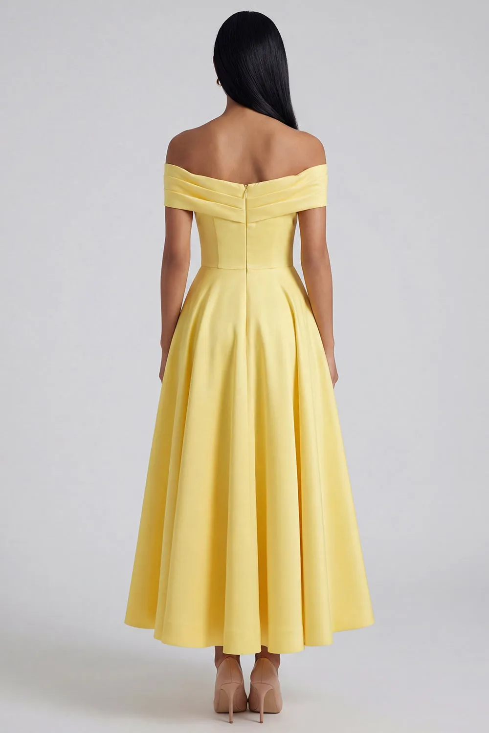 Off the Shoulder Yellow A-Line Ruched Maxi Dress with Pockets sold by Zapaka product image thumbnail 2