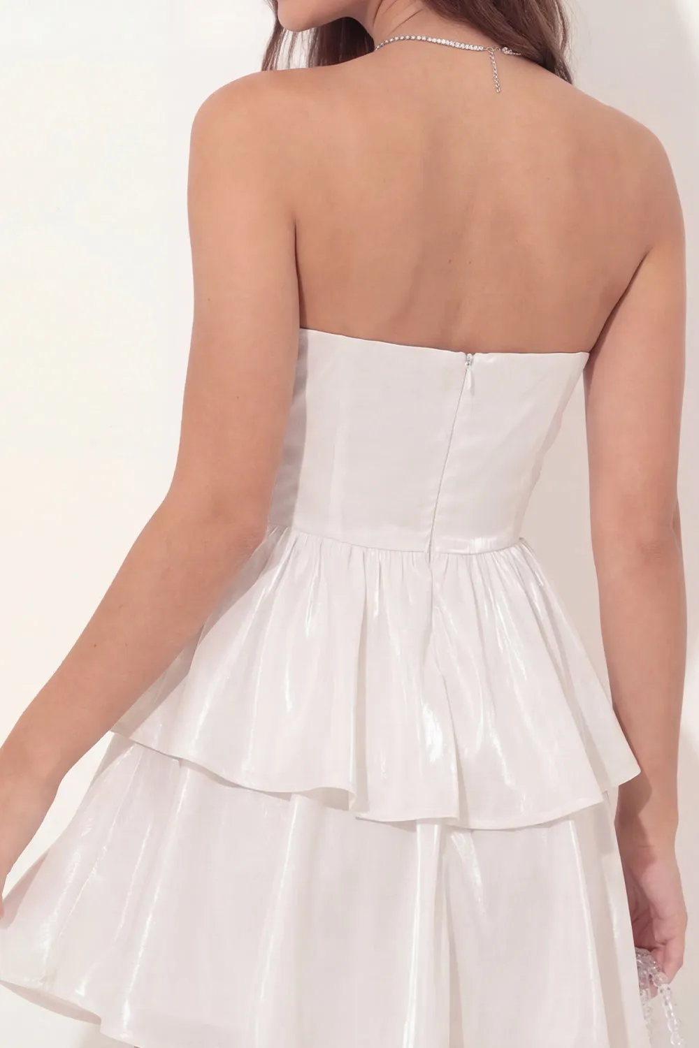 Glitter White Strapless A Line Tiered Ruffled Short Graduation Dress sold by Zapaka product image thumbnail 5