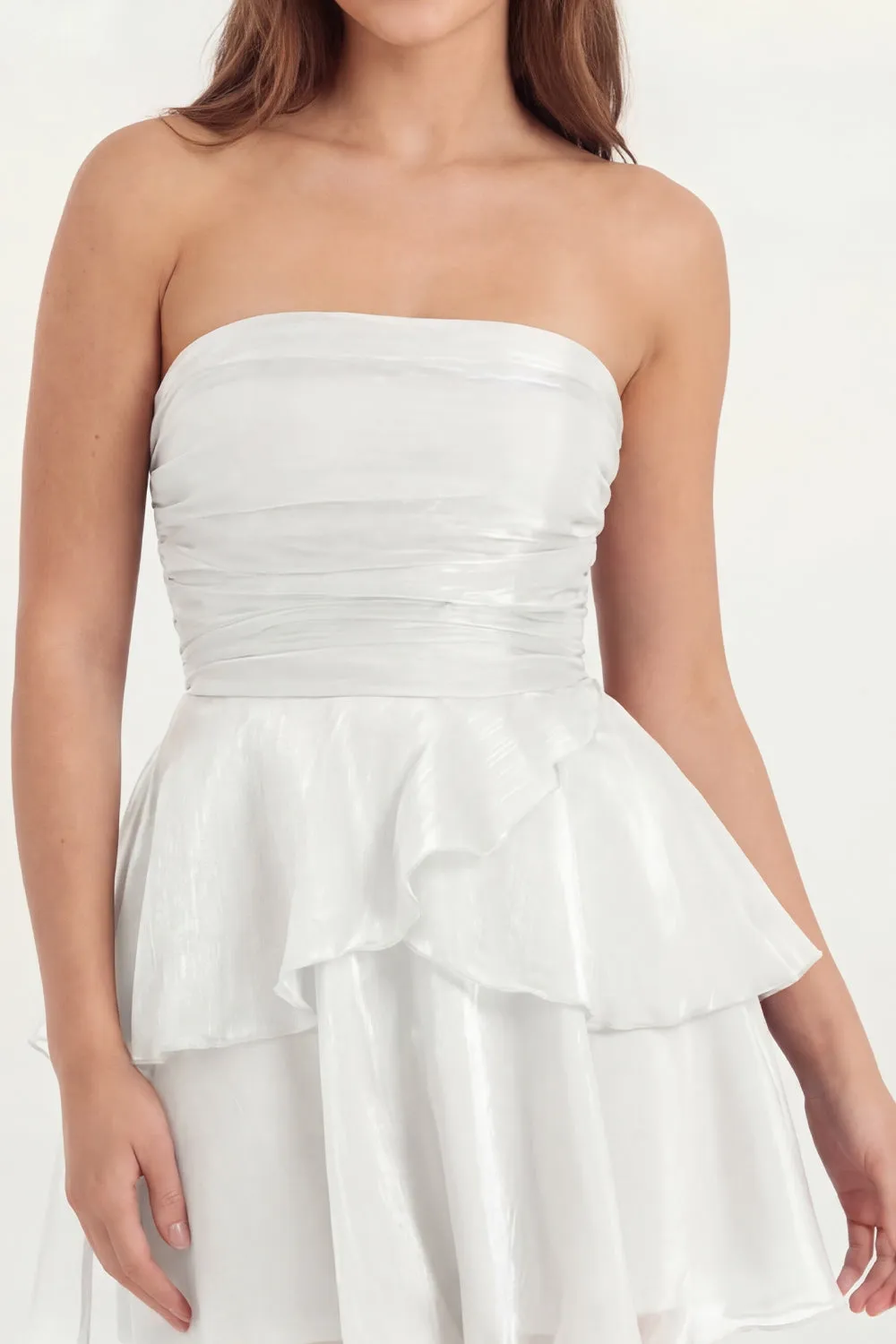 Glitter White Strapless A Line Tiered Ruffled Short Graduation Dress sold by Zapaka product image thumbnail 4