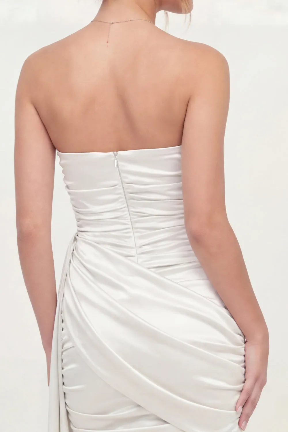 White Strapless Ruched Bodycon Mini Dress with Sash sold by Zapaka product image thumbnail 5