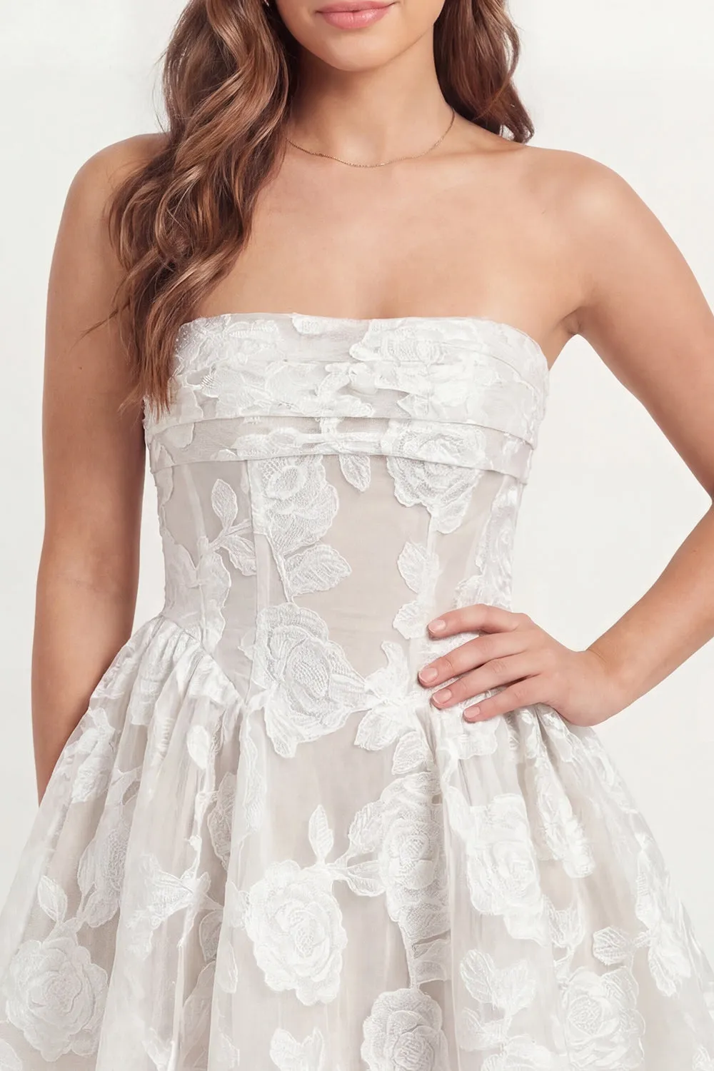 Strapless White Appliqued Corset A Line Mini Dress sold by Zapaka product image thumbnail 5
