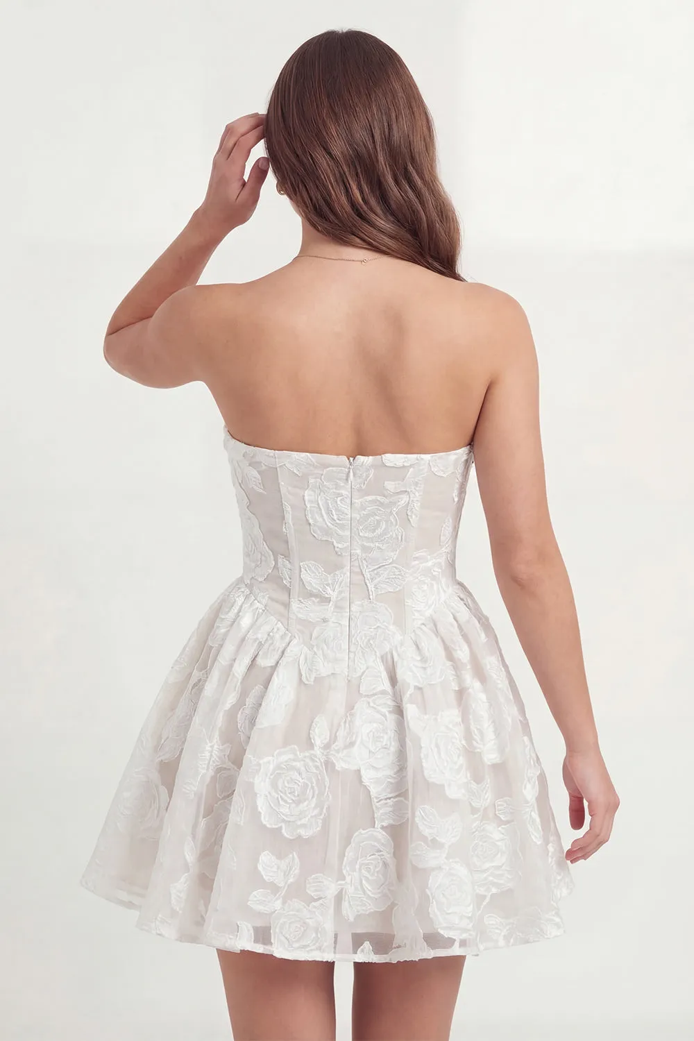 Strapless White Appliqued Corset A Line Mini Dress sold by Zapaka product image thumbnail 2