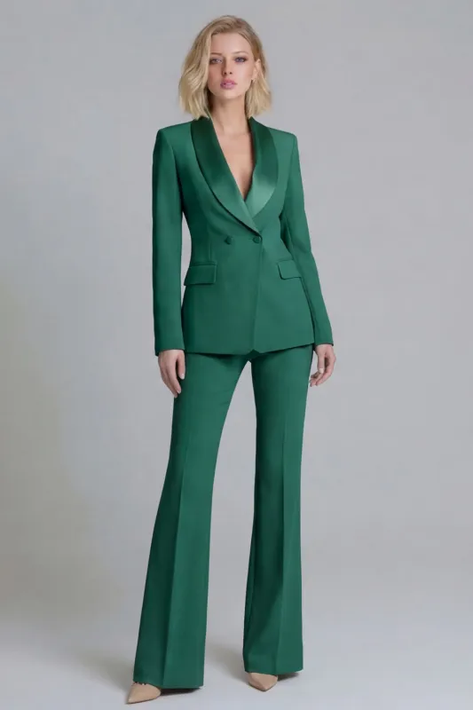 2 Piece Fresh Emerald Shawl Lapel Double Breasted Women's Work Suits made by Zapaka