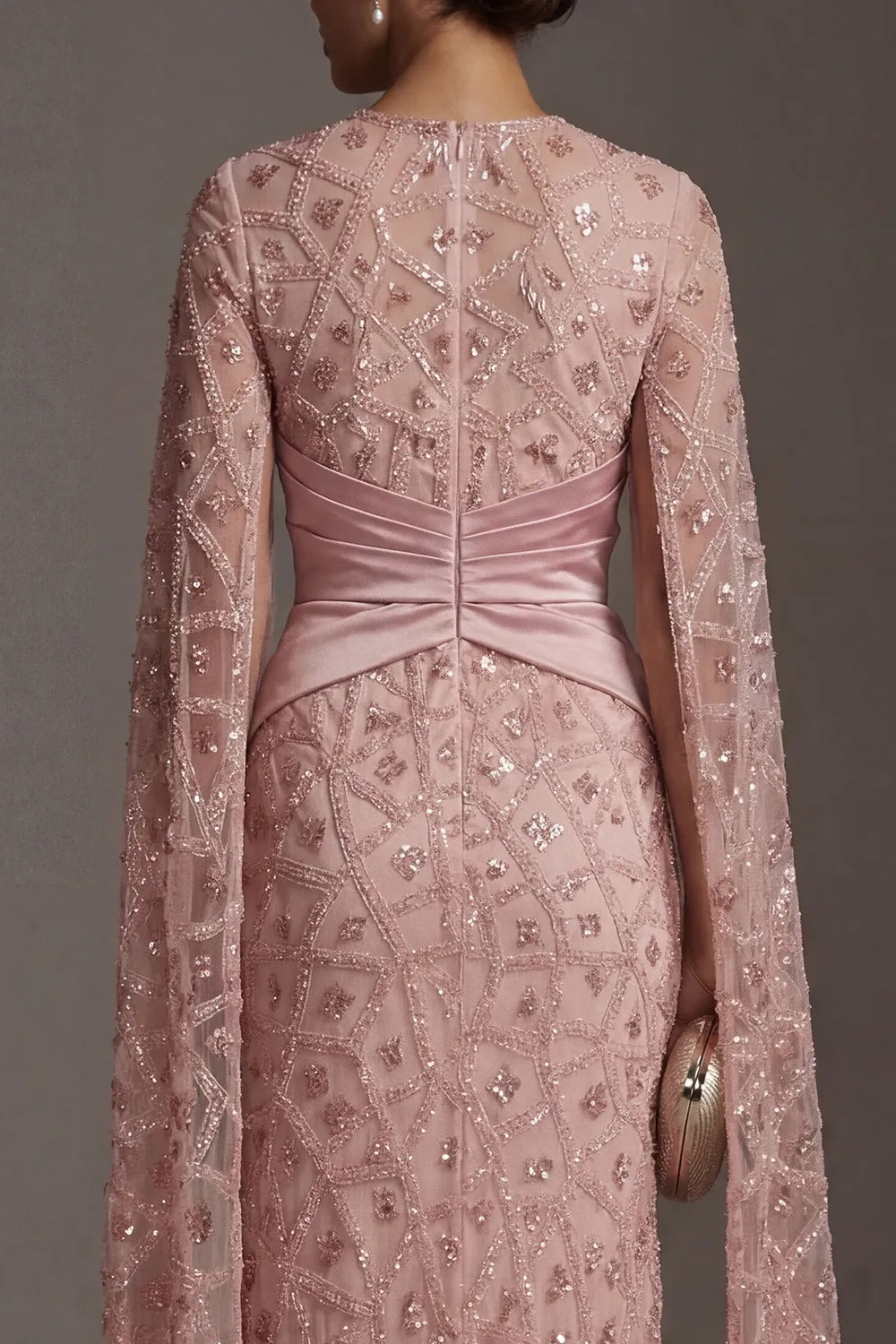 Beaded Blush Sheath Mother Of Bride Dress with Cap Sleeves sold by Zapaka product image thumbnail 5