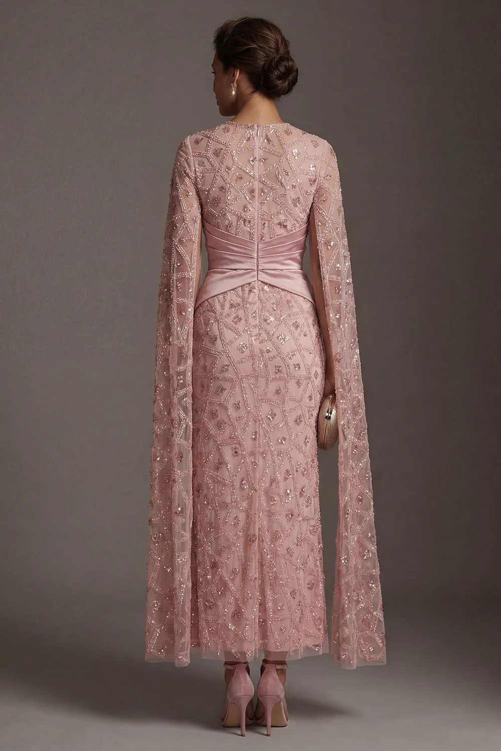 Beaded Blush Sheath Mother Of Bride Dress with Cap Sleeves sold by Zapaka product image thumbnail 2