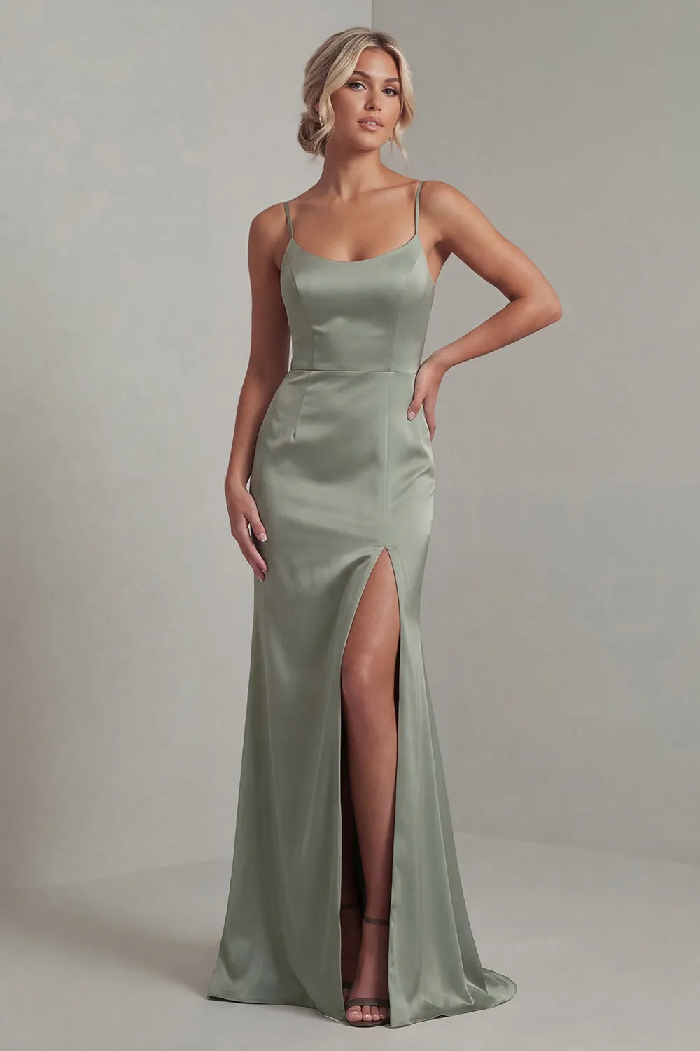 Light Green Satin Mermaid Mother of the Bride Dress with Detachable Cape sold by Zapaka product image thumbnail 4