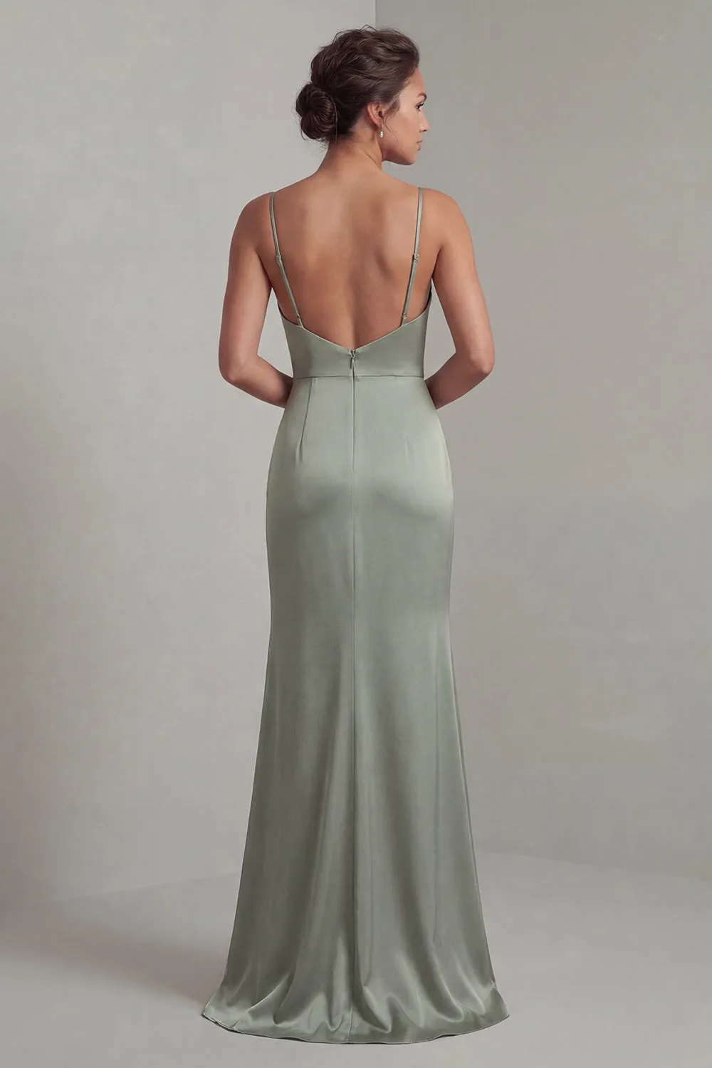 Light Green Satin Mermaid Mother of the Bride Dress with Detachable Cape sold by Zapaka product image thumbnail 5